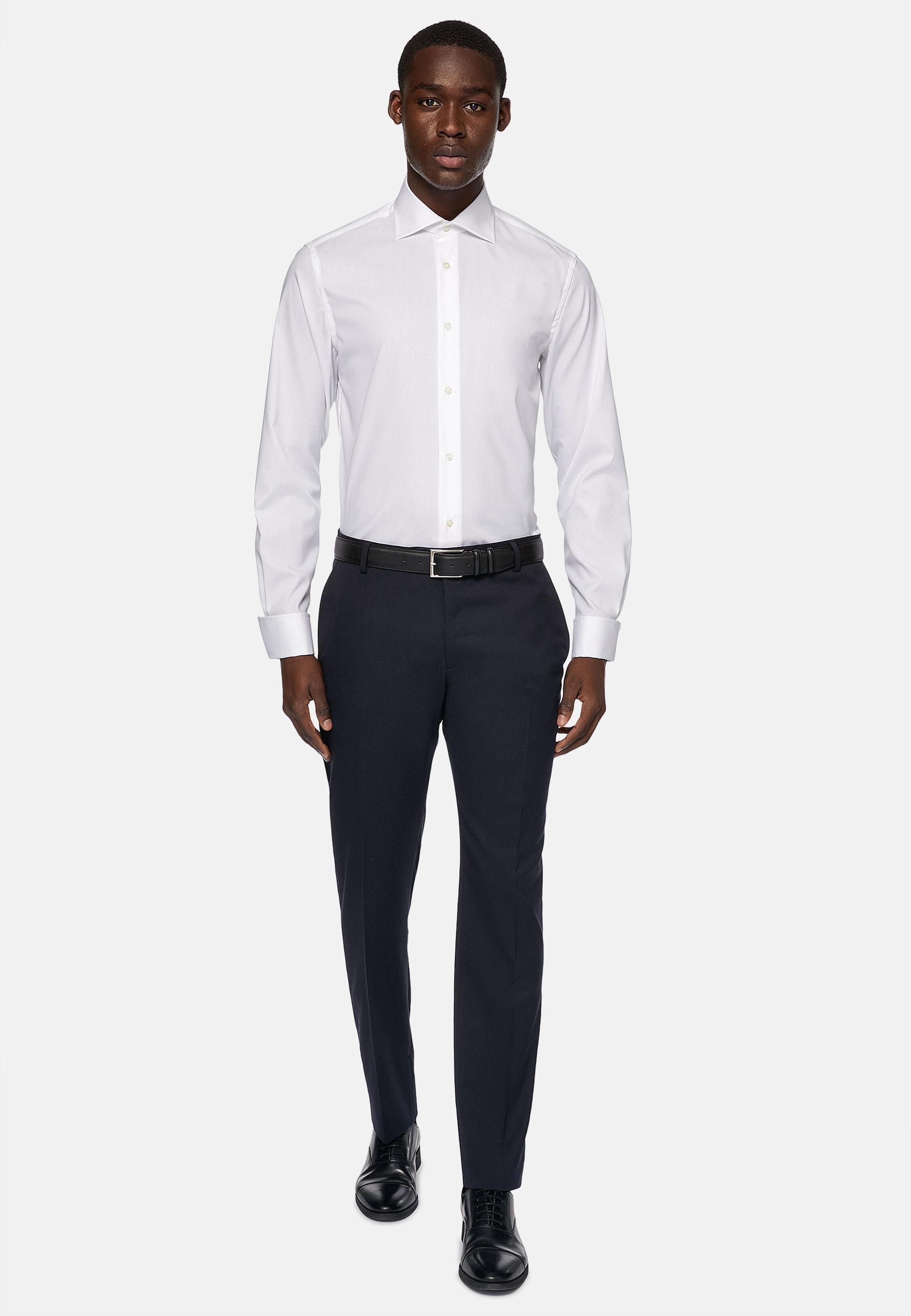 NAVY Trousers in Stretch Knitted Wool, Navy blue, medium