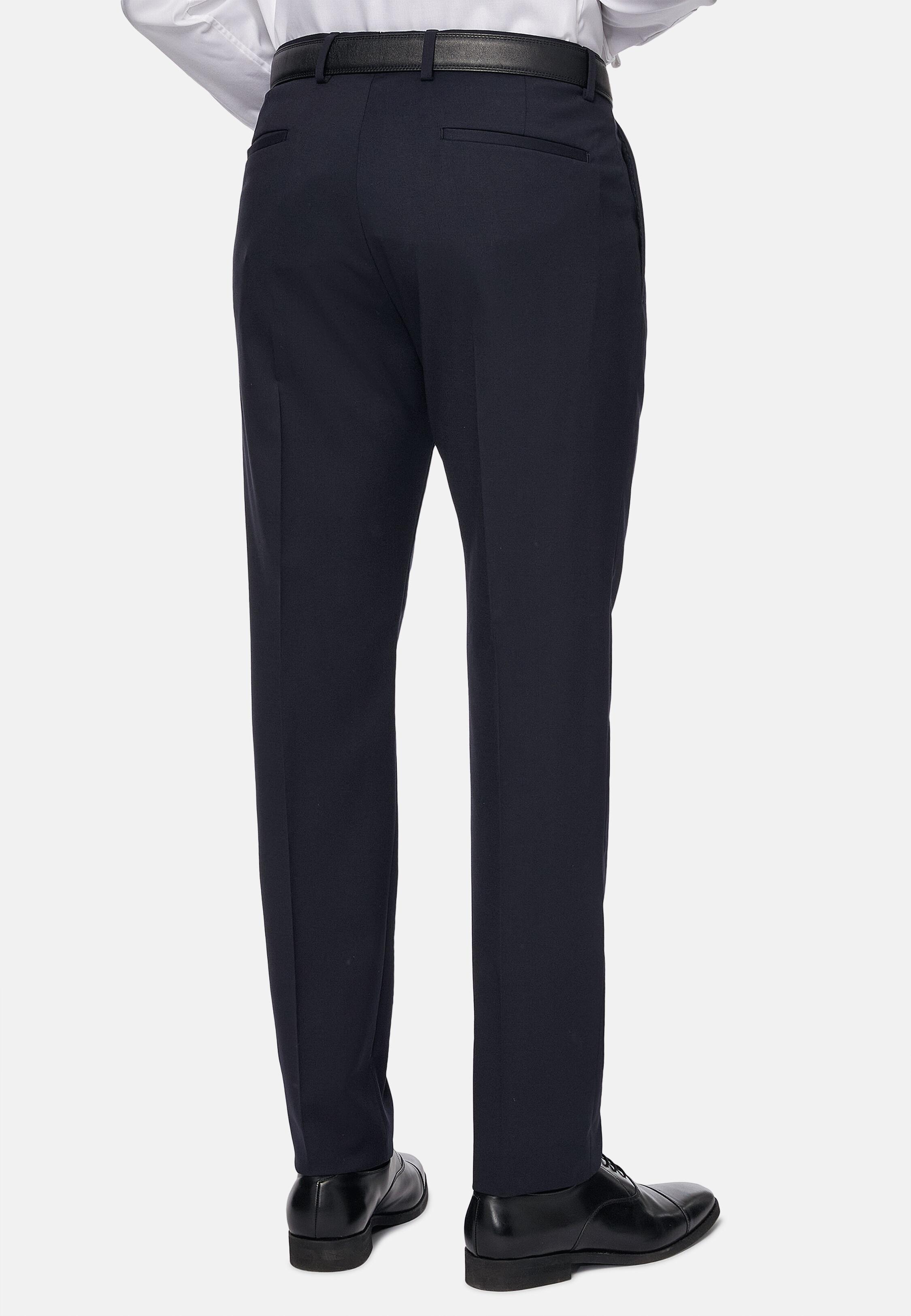 NAVY Trousers in Stretch Knitted Wool, Navy blue, medium
