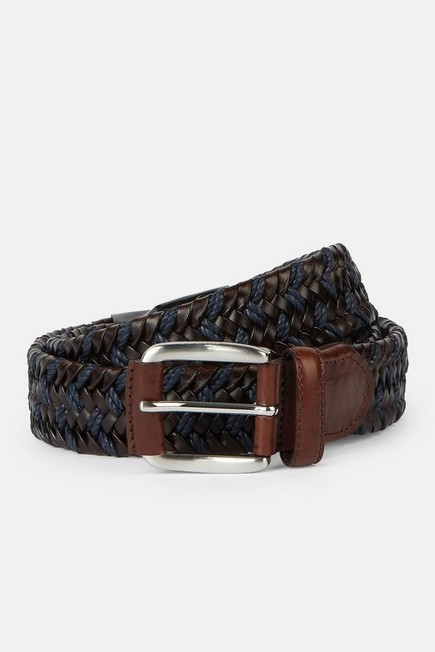 Boggi Milano - Brown Stretch Leather Woven Belt