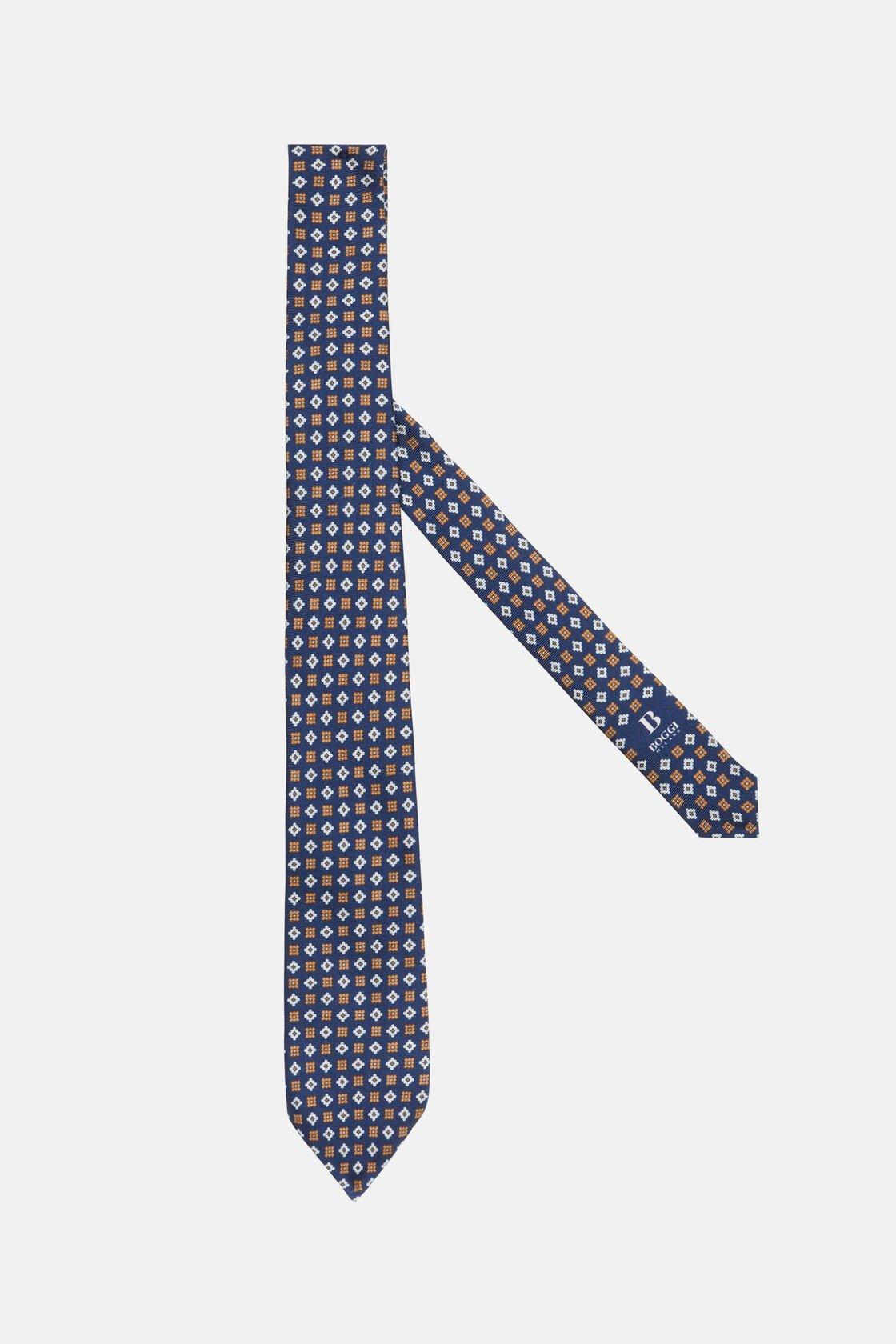 Navy Patterned Silk Tie, , large image number 0