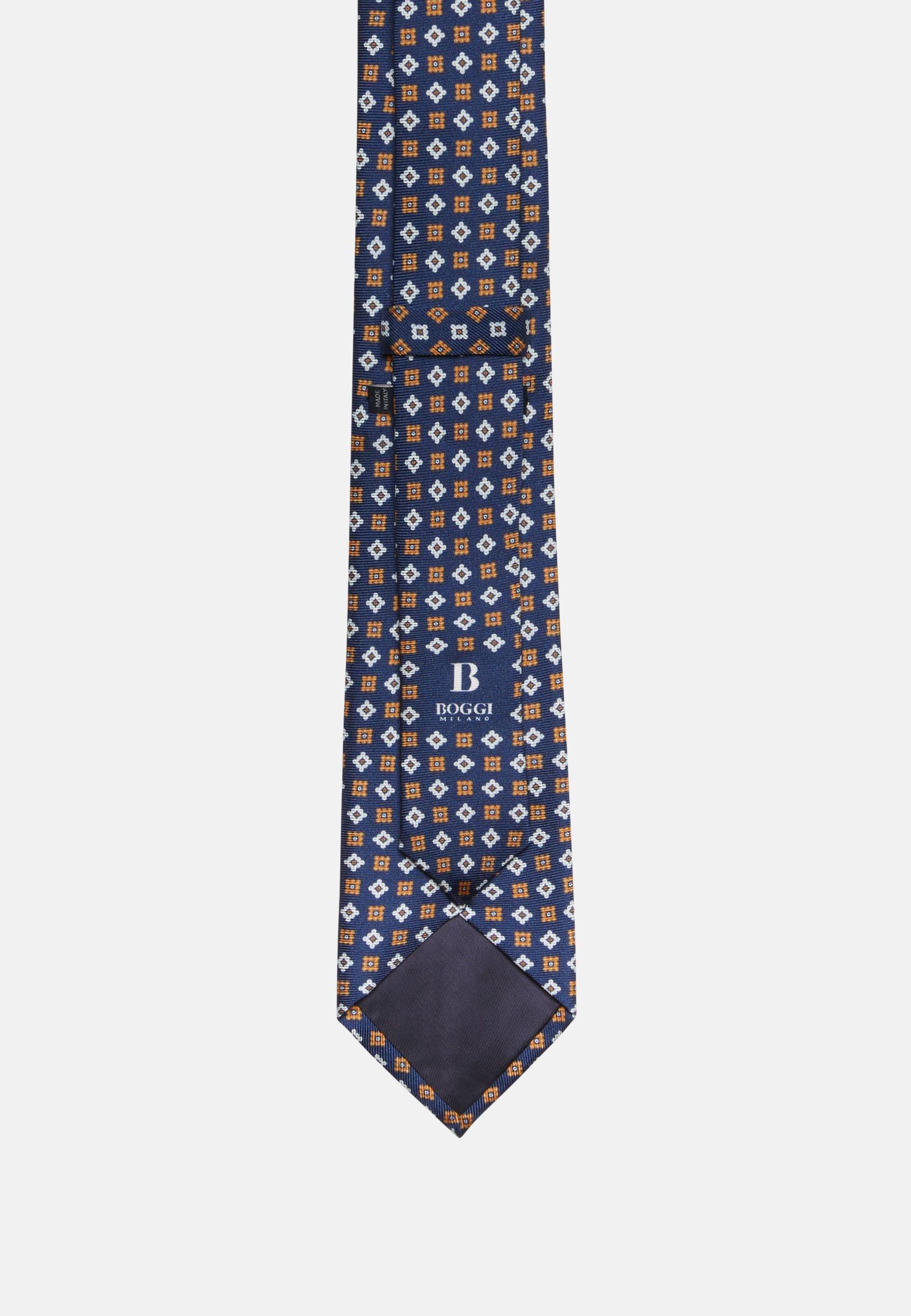 Navy Patterned Silk Tie, , large image number 1