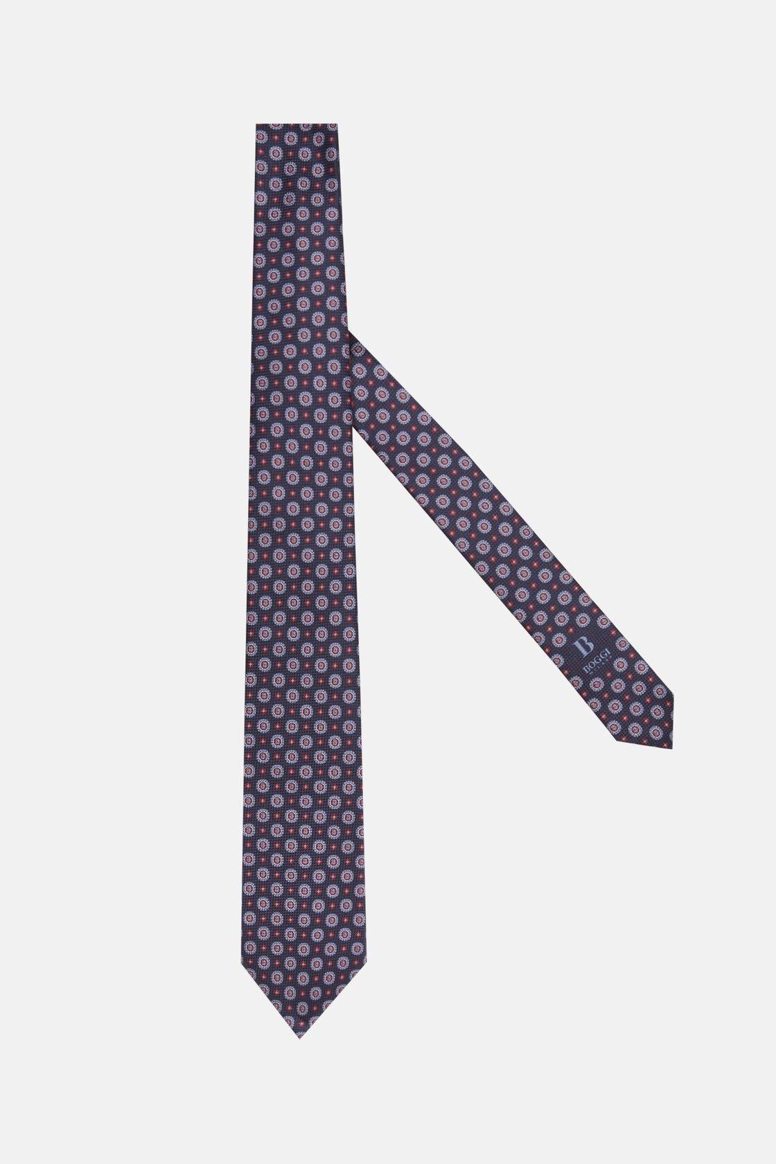 Navy Medallion Motifs Silk Tie, , large image number 0