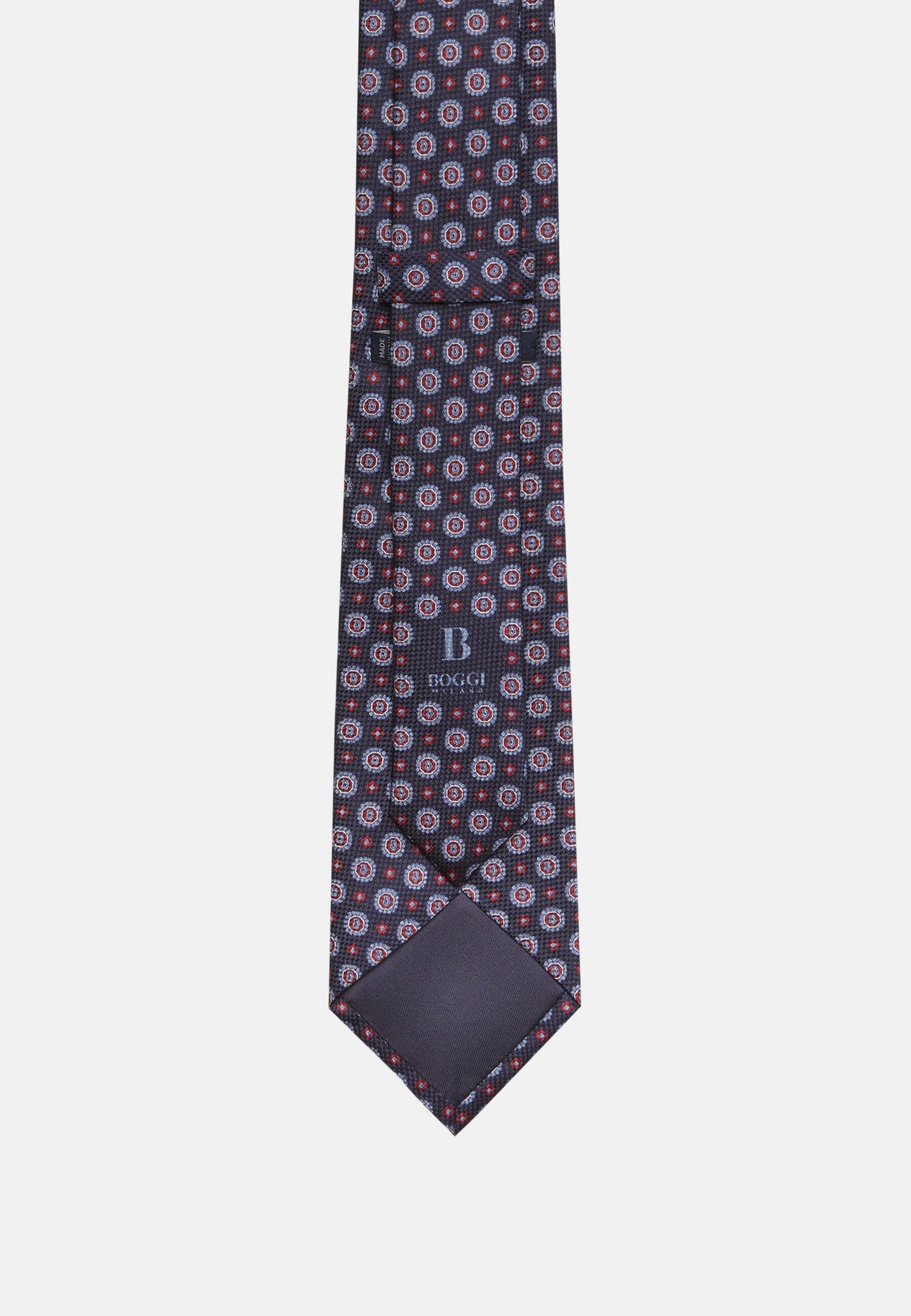 Navy Medallion Motifs Silk Tie, , large image number 1