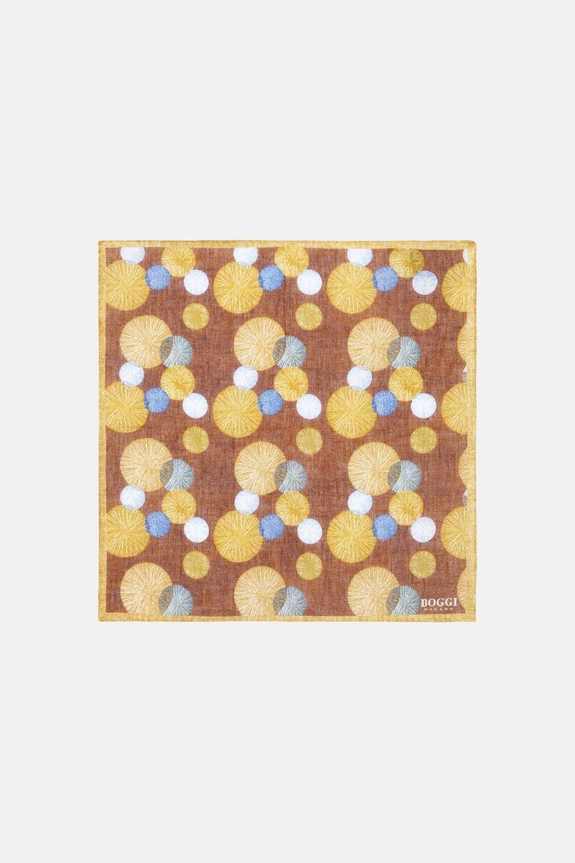 Yellow Patterned Linen Pocket Square, , large image number 0