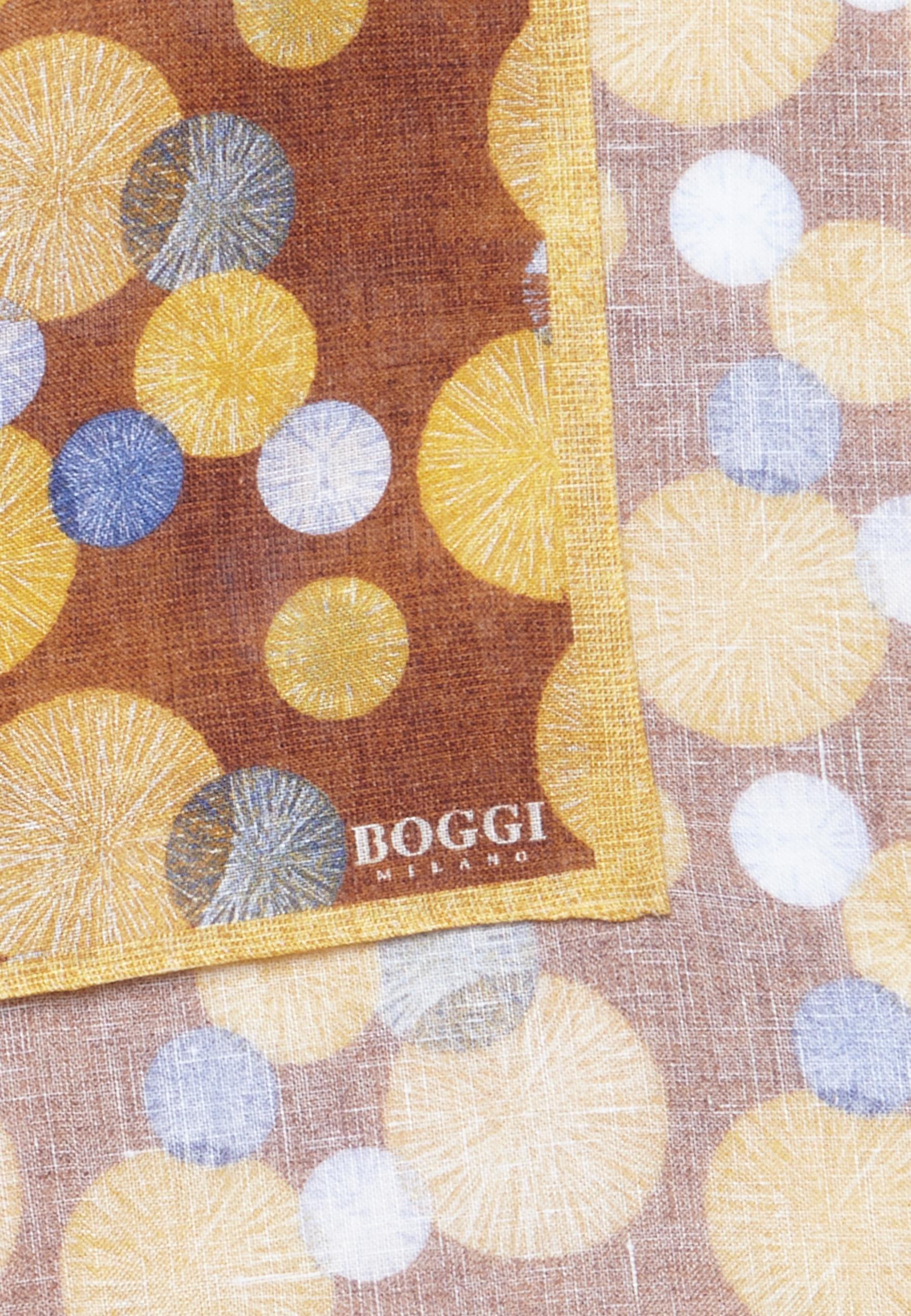Boggi Milano - Yellow Patterned Linen Pocket Square