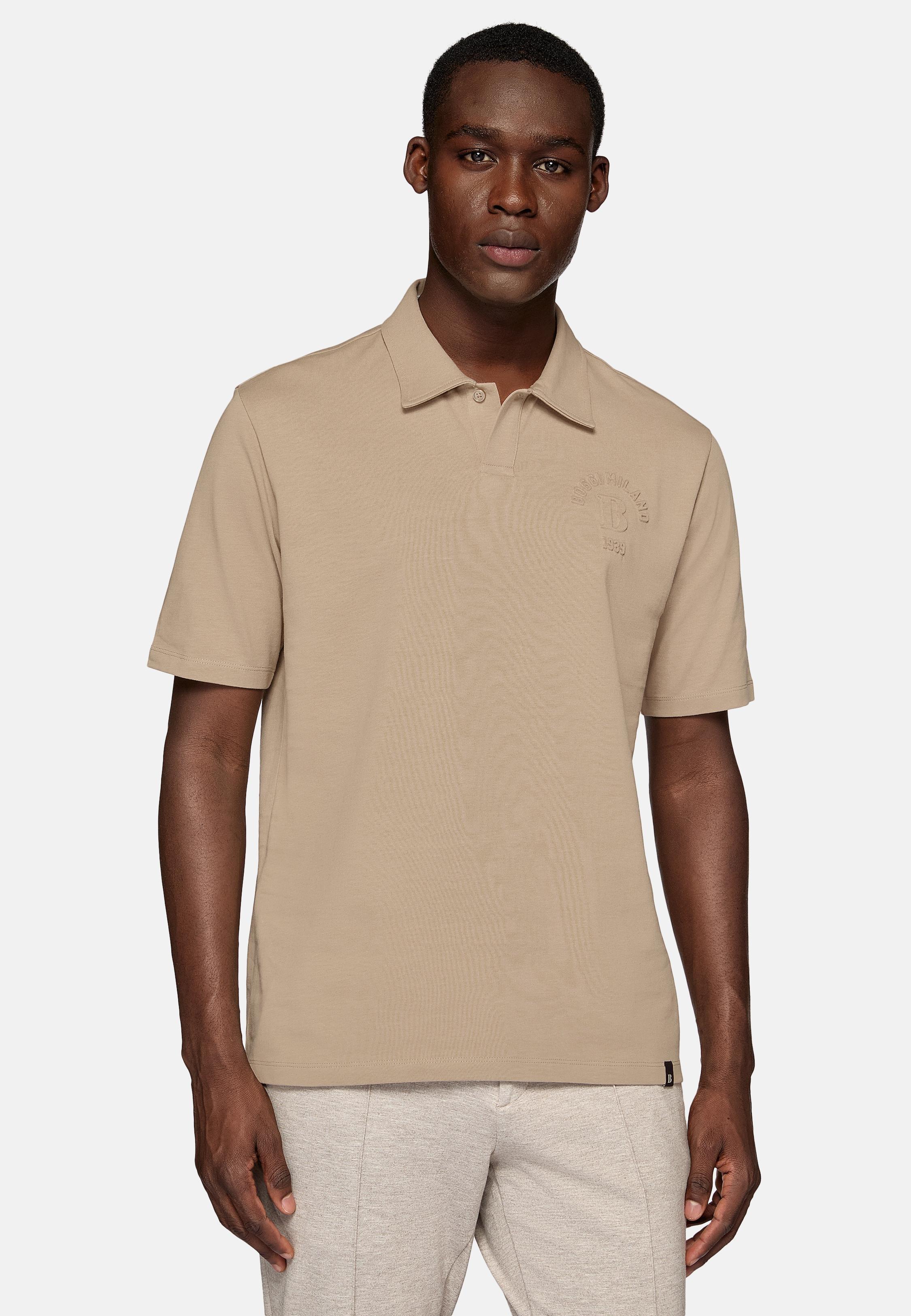 Beige Plain Jersey Polo, , large image number 1