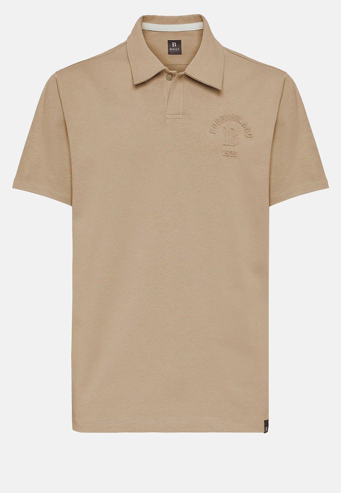 Beige Organic Cotton Blend Jersey Polo Shirt, , large image number 2