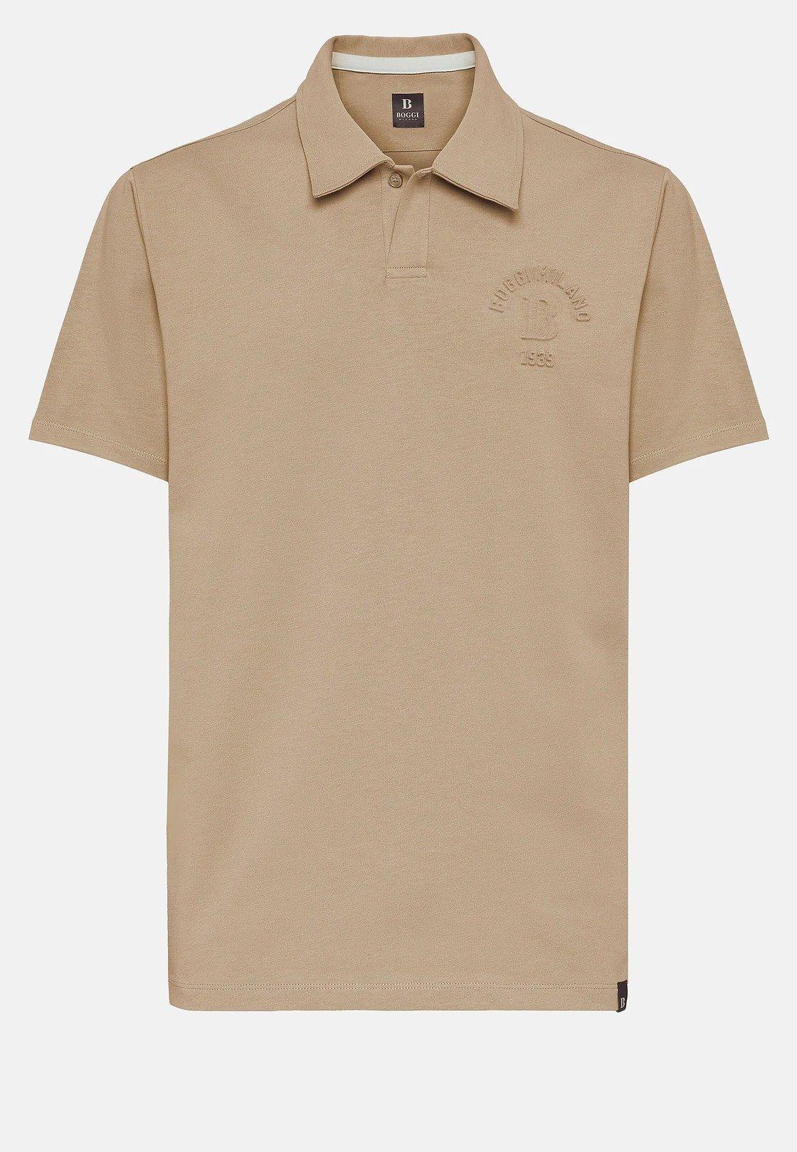 Beige Plain Jersey Polo, , large image number 4