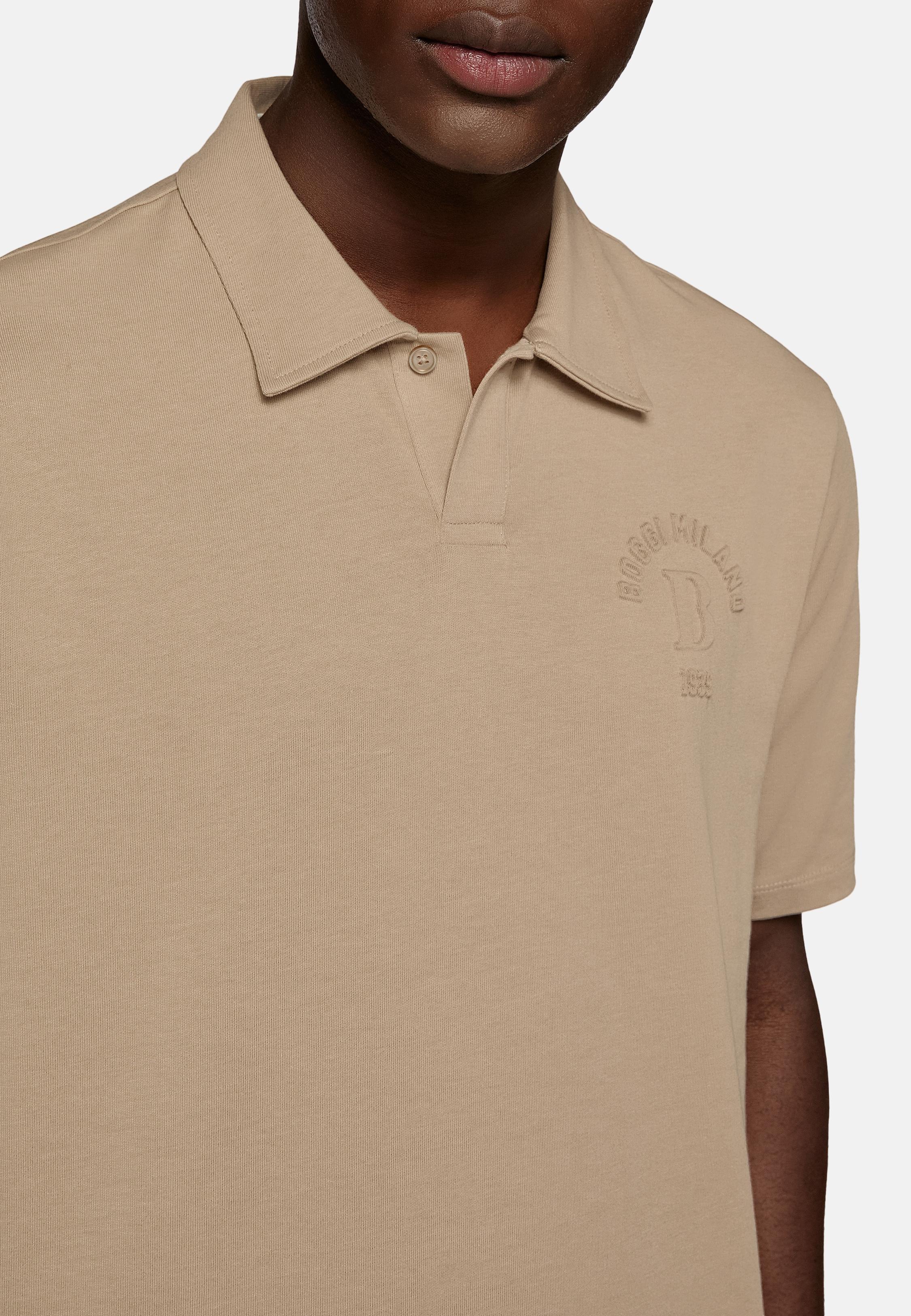 Beige Plain Jersey Polo, , large image number 5