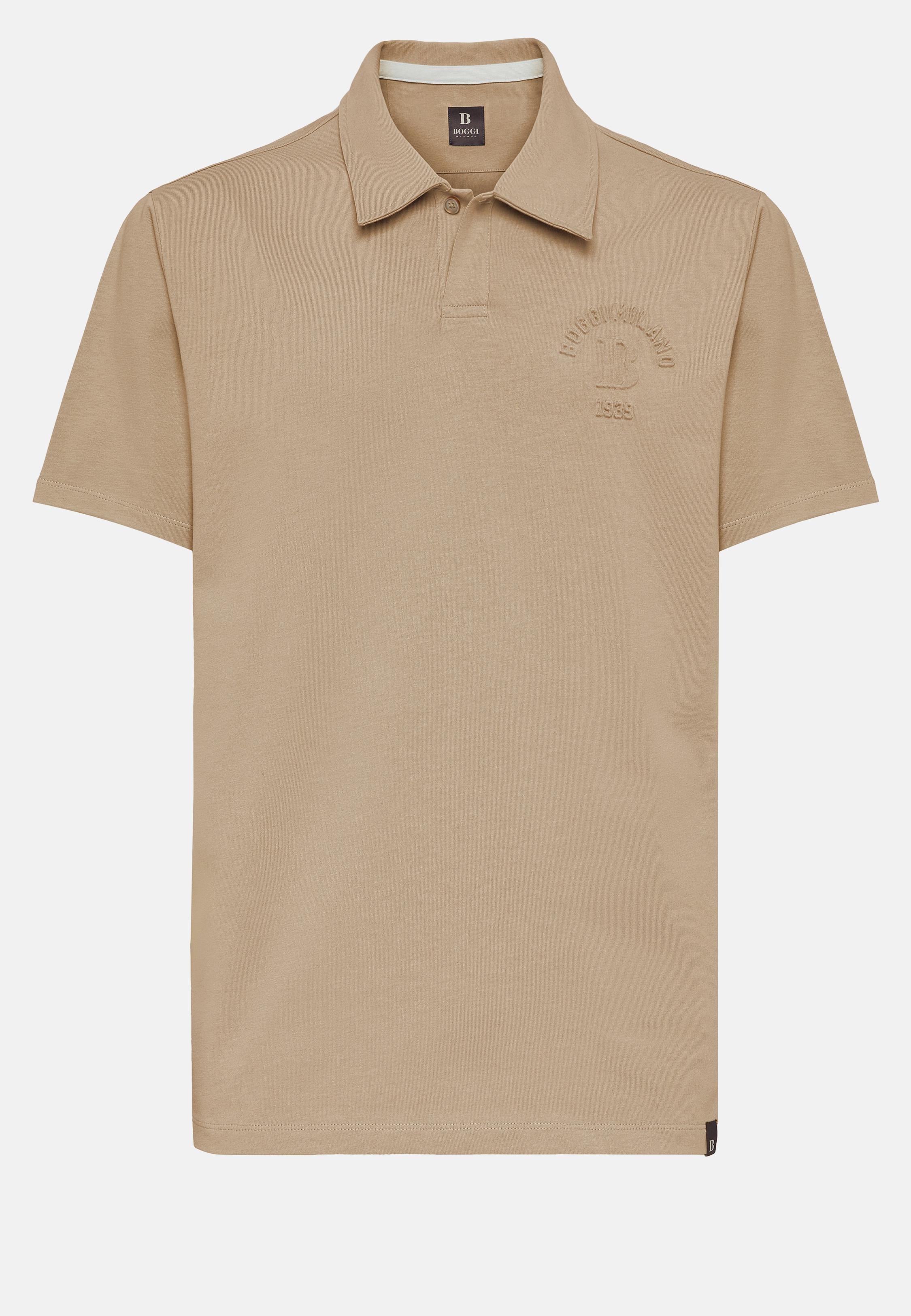 Beige Plain Jersey Polo, , large image number 6