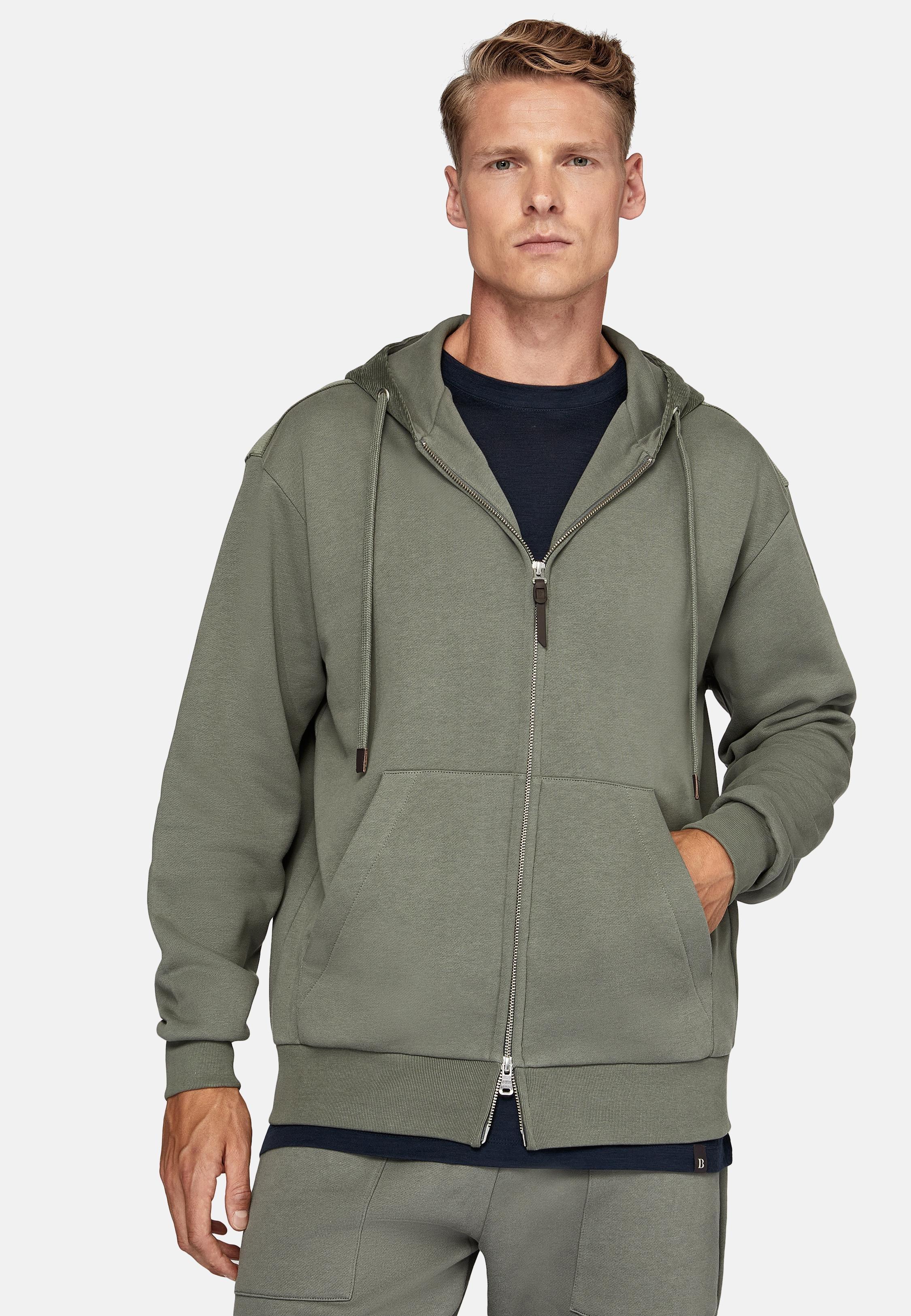 Khaki Solid Casual Hooded Sweatshirt, Green, medium