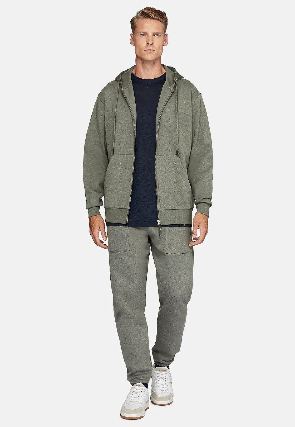 Khaki Solid Casual Hooded Sweatshirt, Green, medium