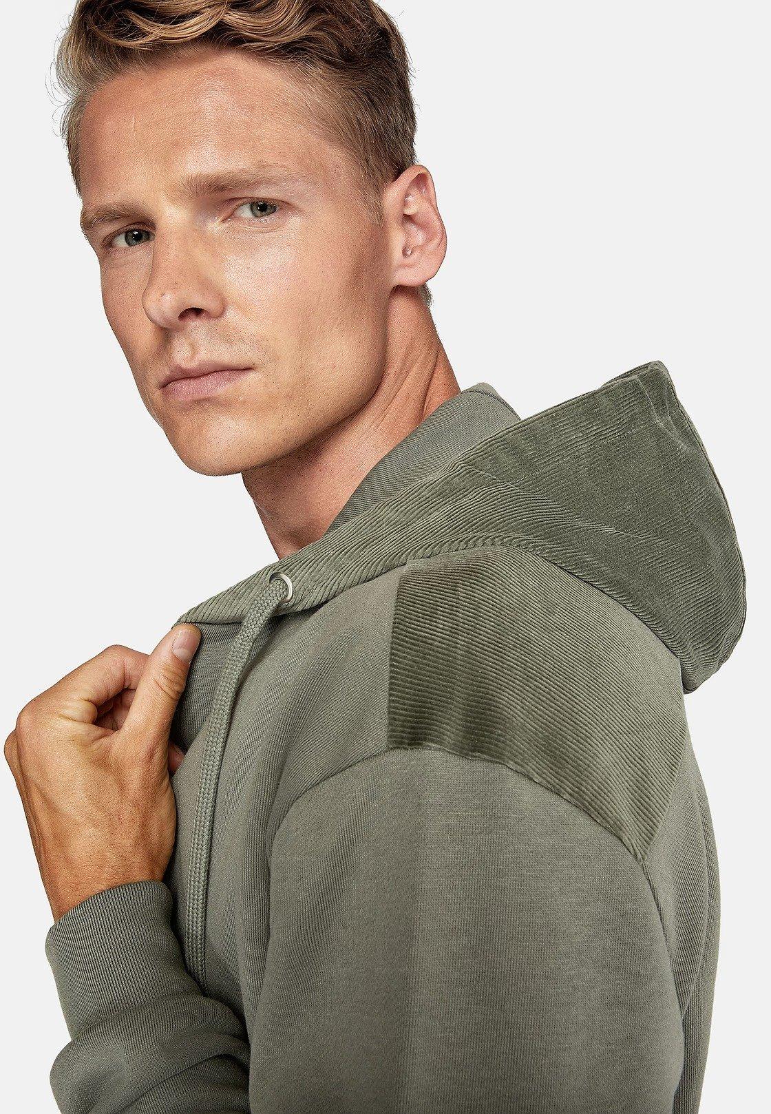Khaki Solid Casual Hooded Sweatshirt, Green, large image number 4