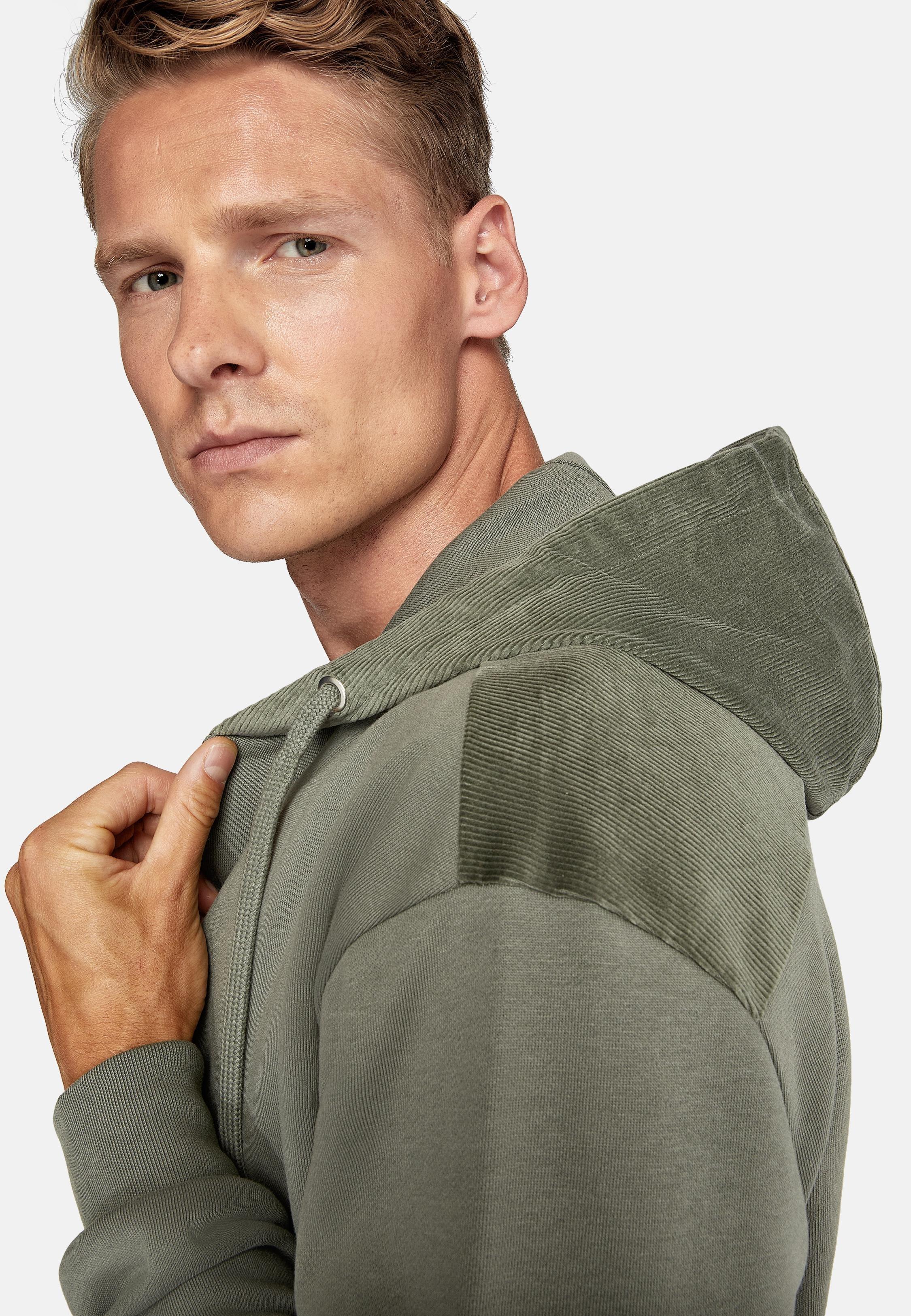 Khaki Solid Casual Hooded Sweatshirt, Green, large image number 5