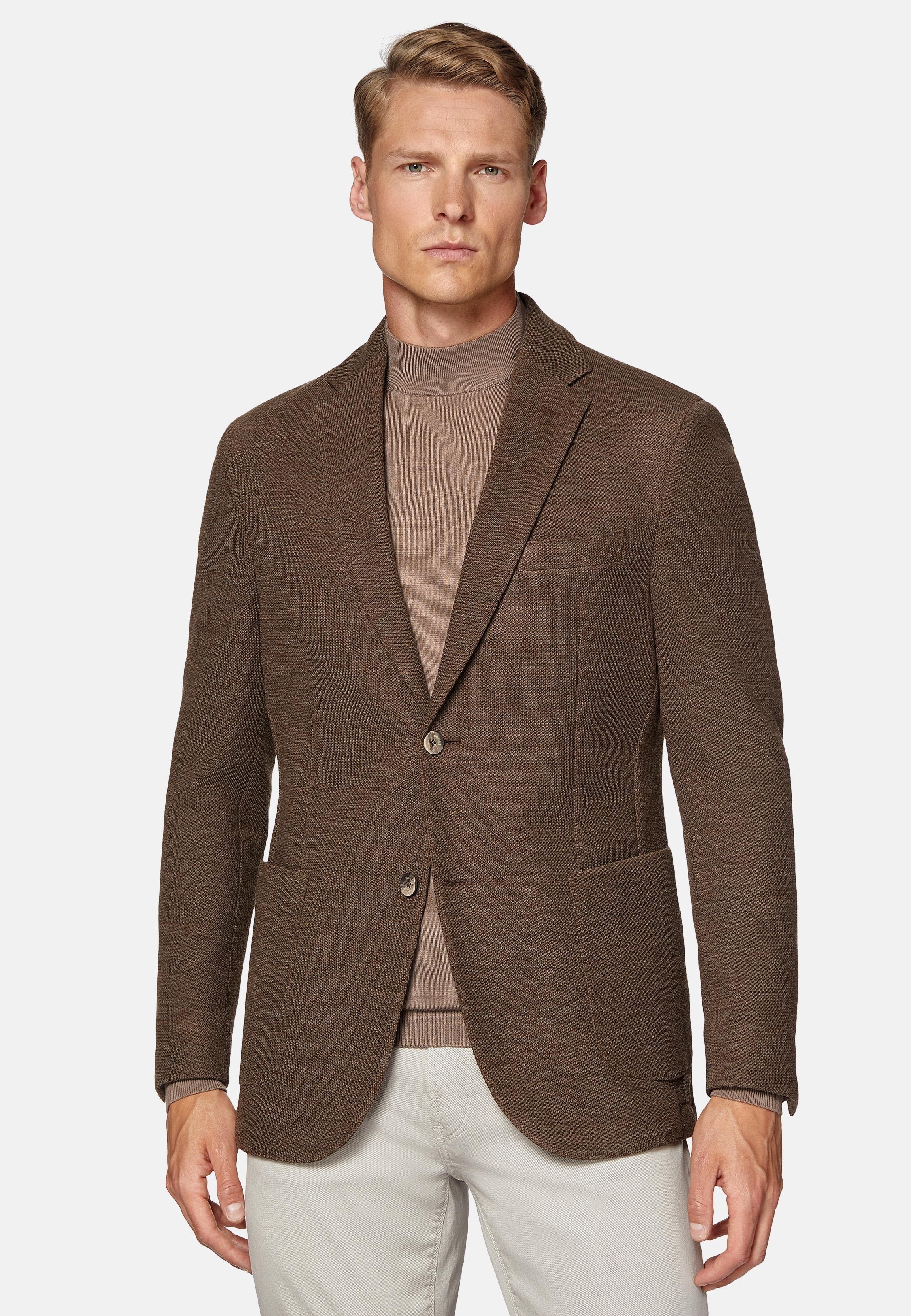 Brown Textured Wool Jersey Jacket, Brown, large image number 0