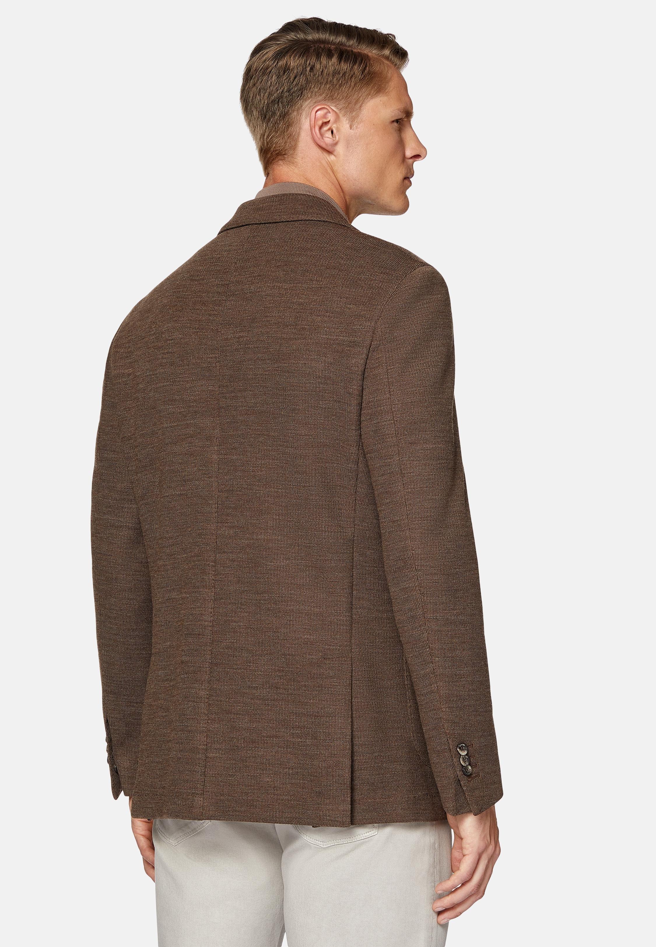 Brown Textured Wool Jersey Jacket, Brown, large image number 1