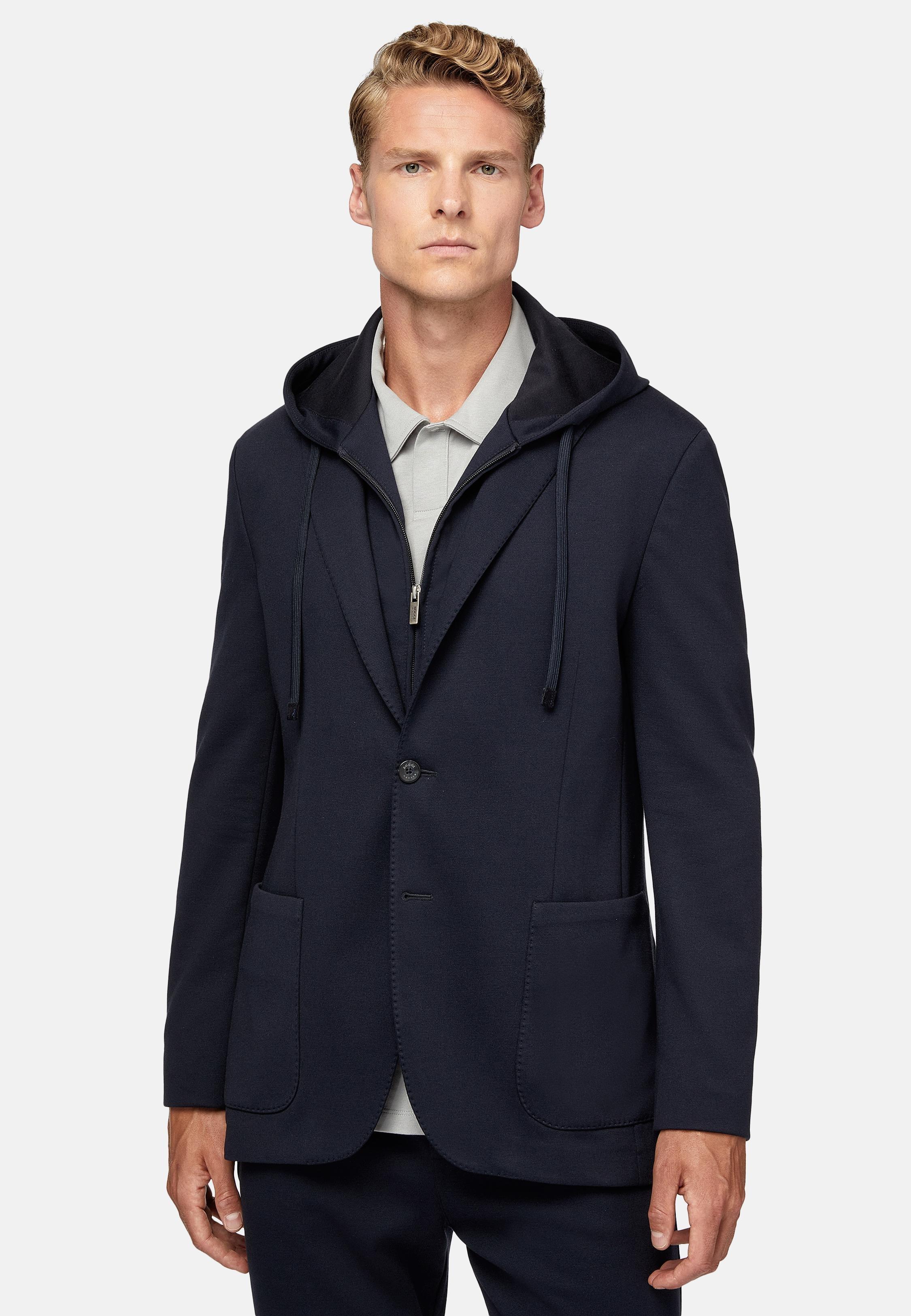 Navy Textured Hooded Sweatshirt, Navy blue, medium