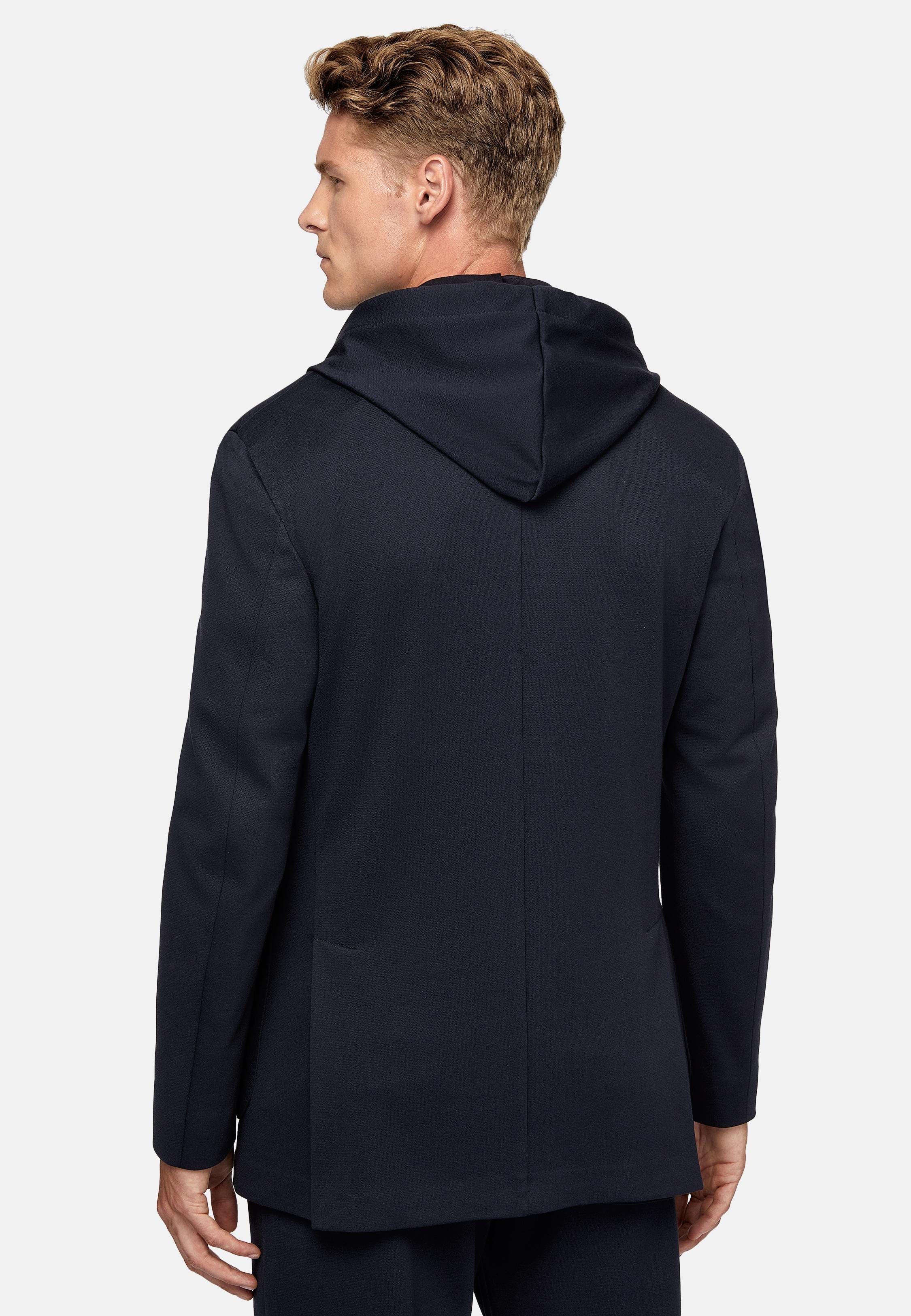 Navy Textured Hooded Sweatshirt, Navy blue, large image number 1