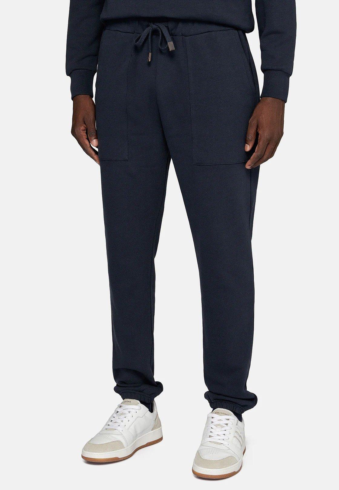 Navy Solid Casual Full Length Trousers, , medium