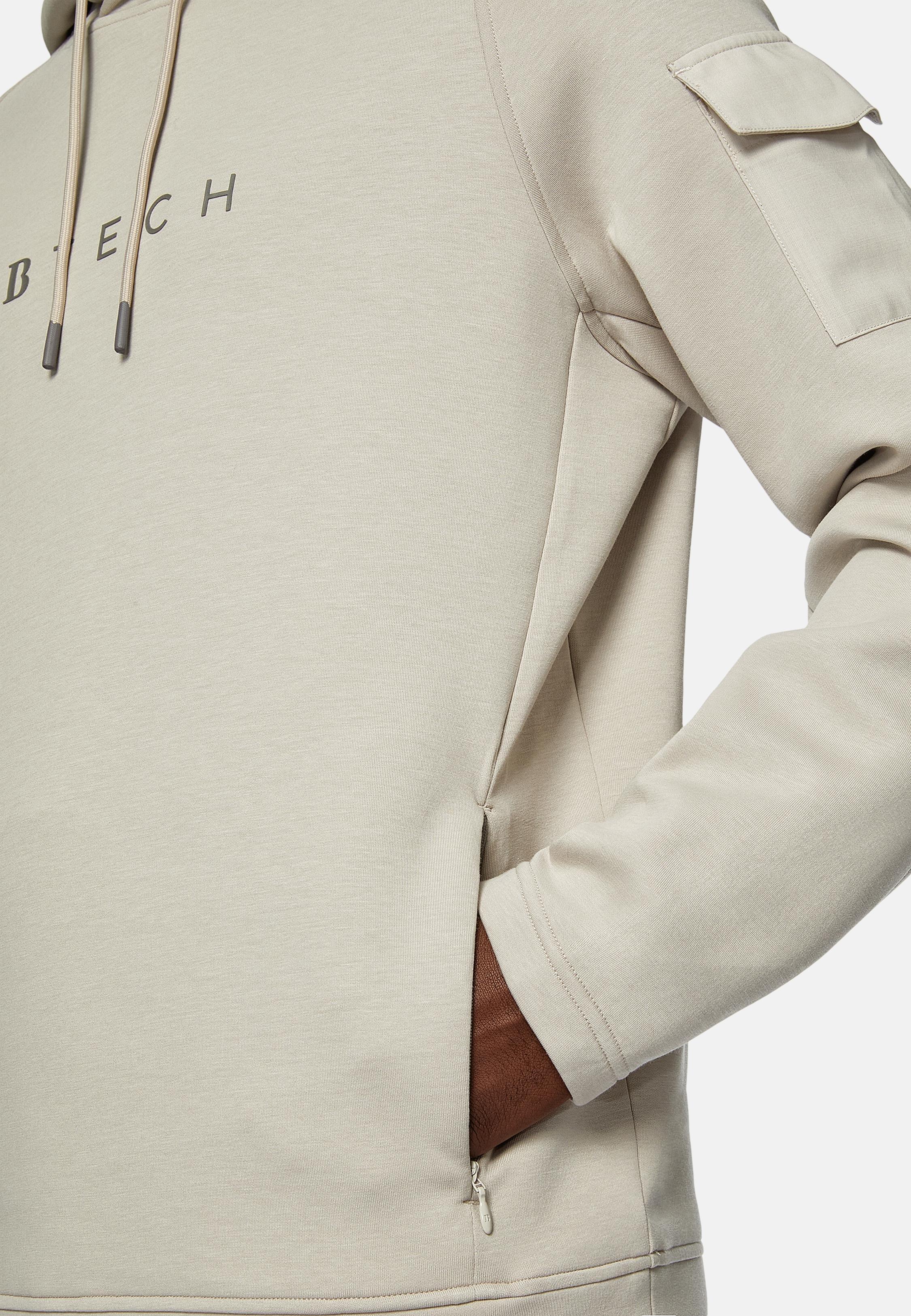 Beige Lightweight Scuba Cotton Blend Hoodie, , large image number 1