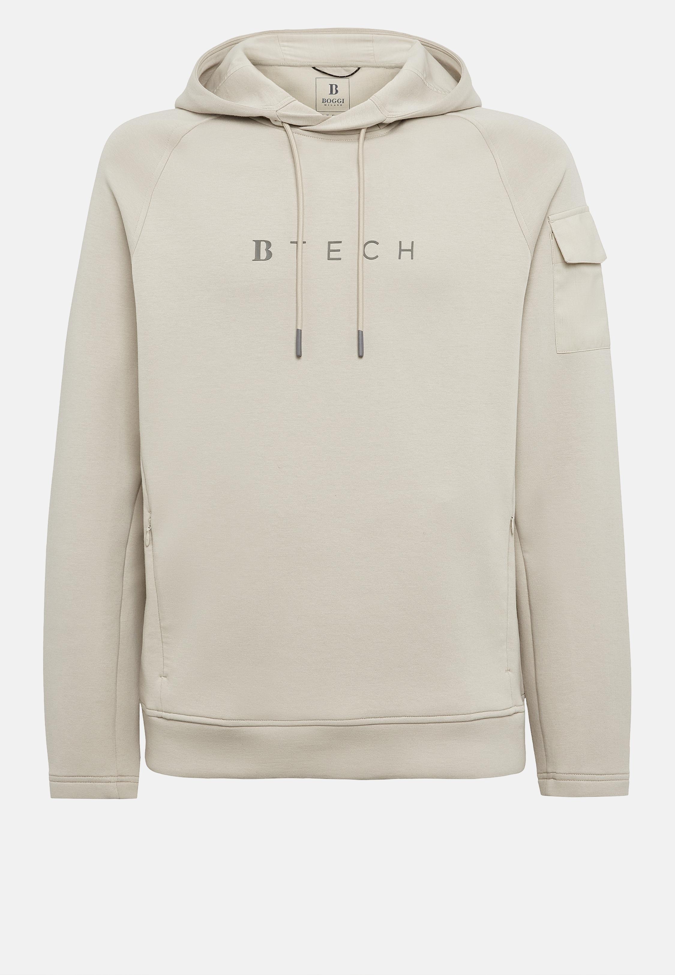 Beige Lightweight Scuba Cotton Blend Hoodie, , large image number 3