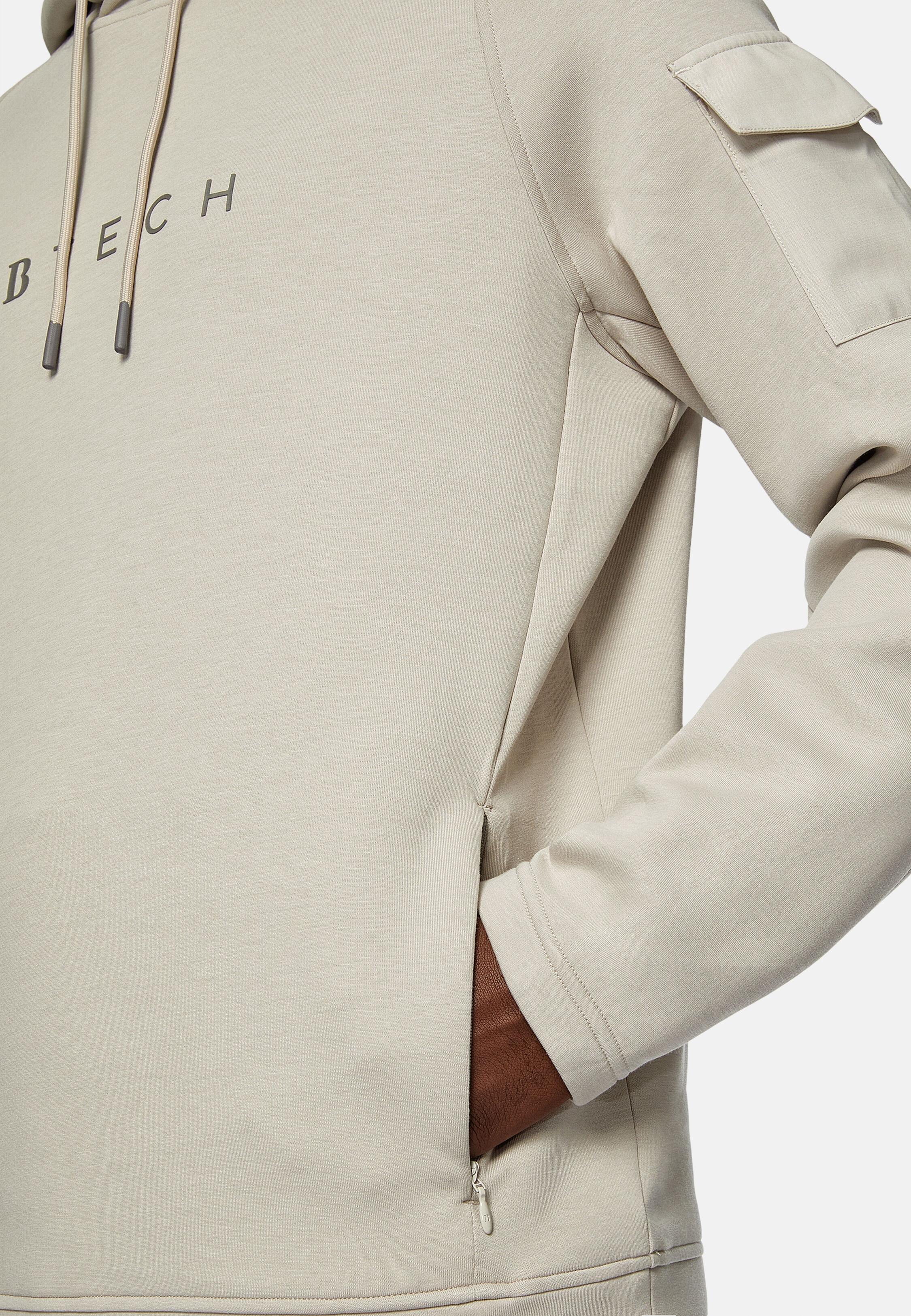 Beige Solid Casual Hoodie, Sand, large image number 5