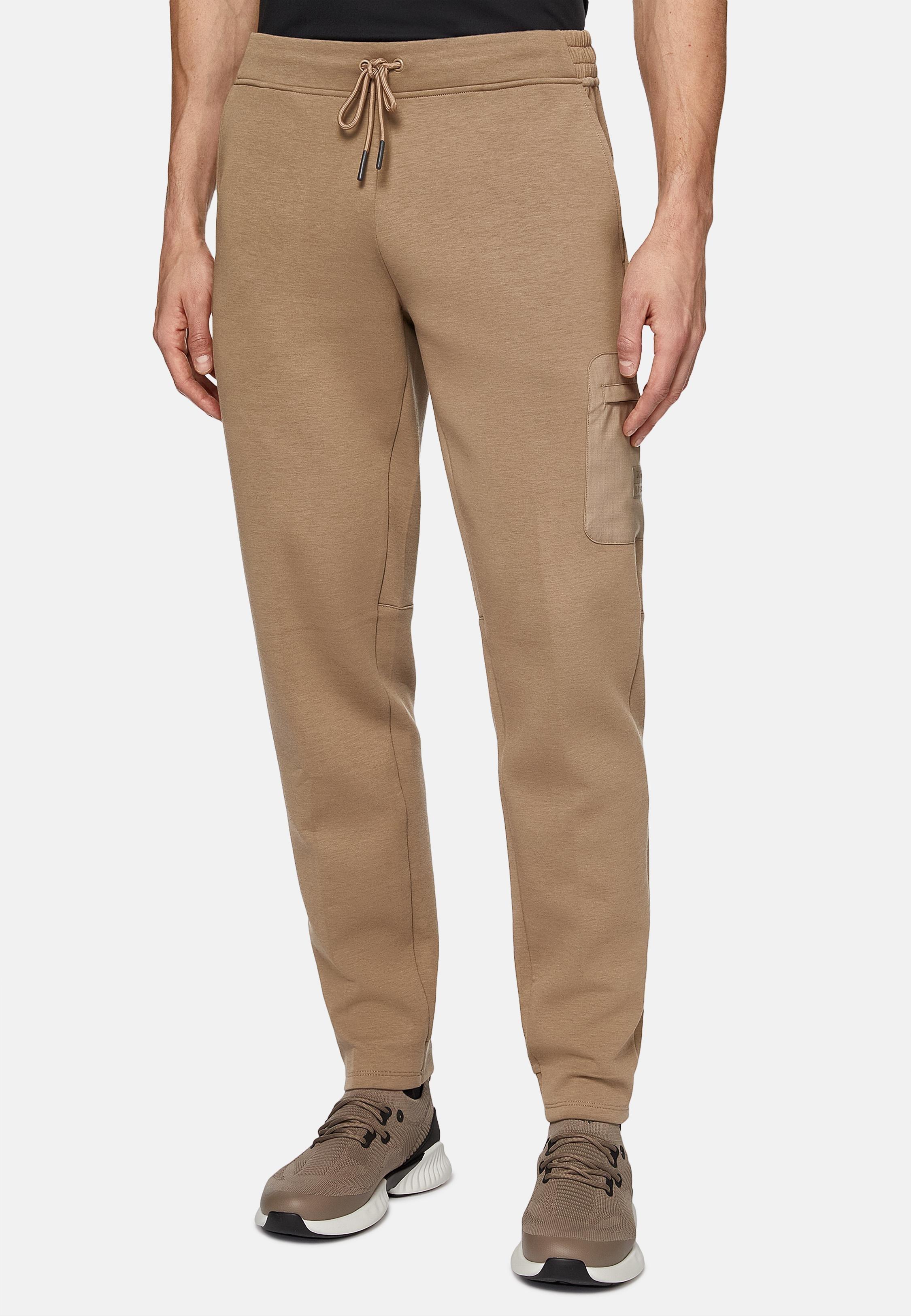 Beige Solid Jersey Trousers, , medium