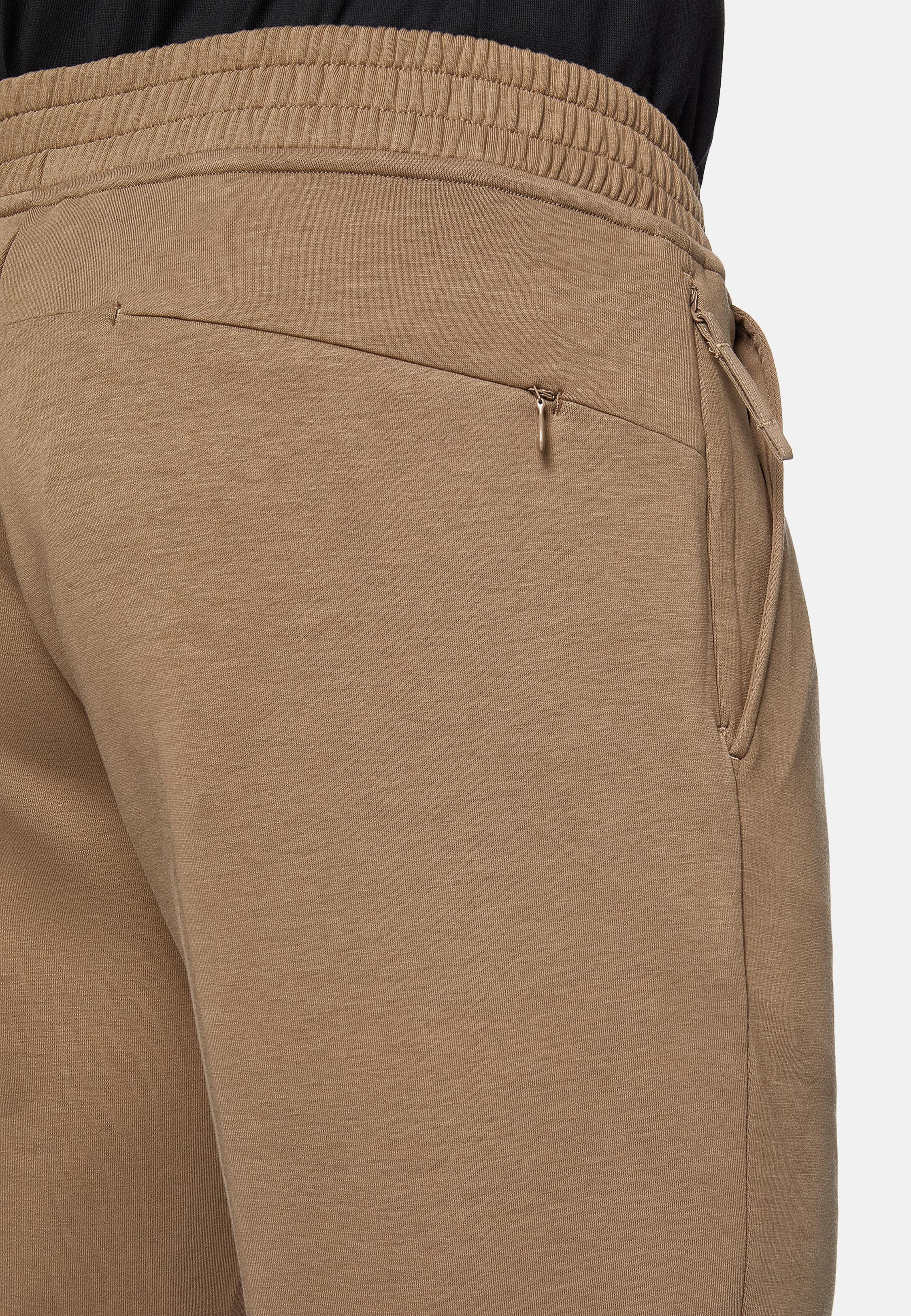 Beige Solid Jersey Trousers, , large image number 3