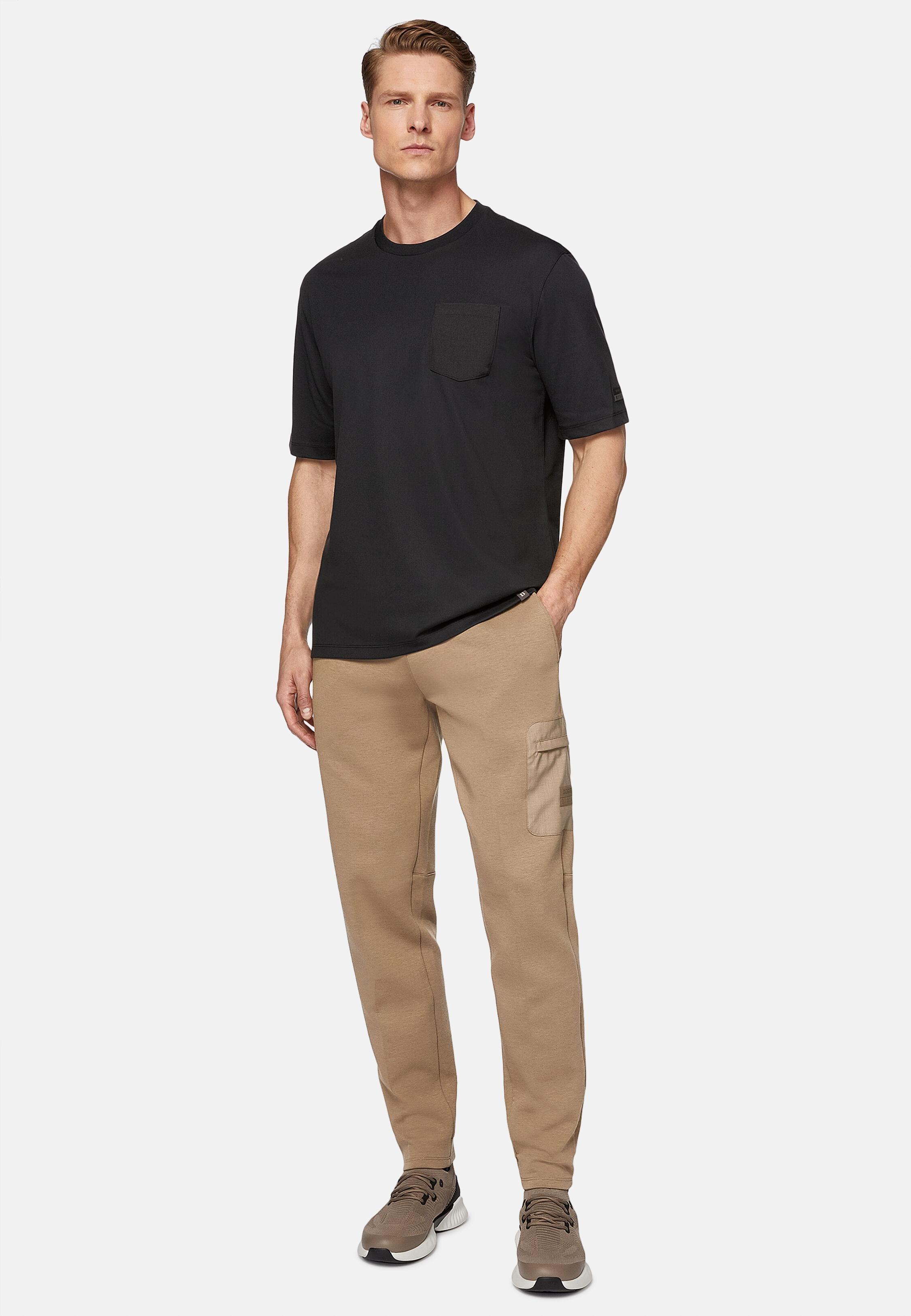 Beige Solid Jersey Trousers, Beige, large image number 3