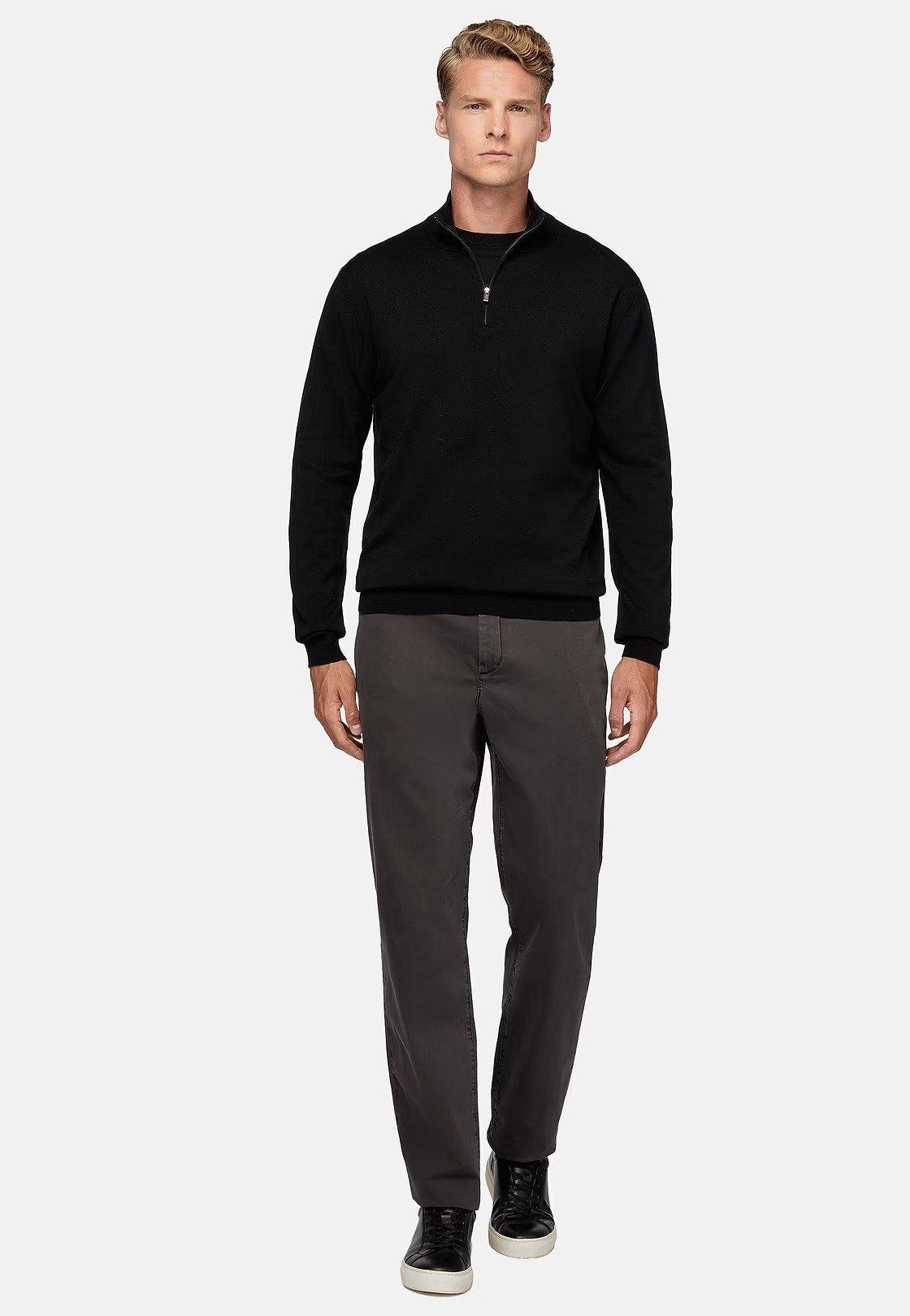 Black Solid Long Merino Wool Jumper, , large image number 0