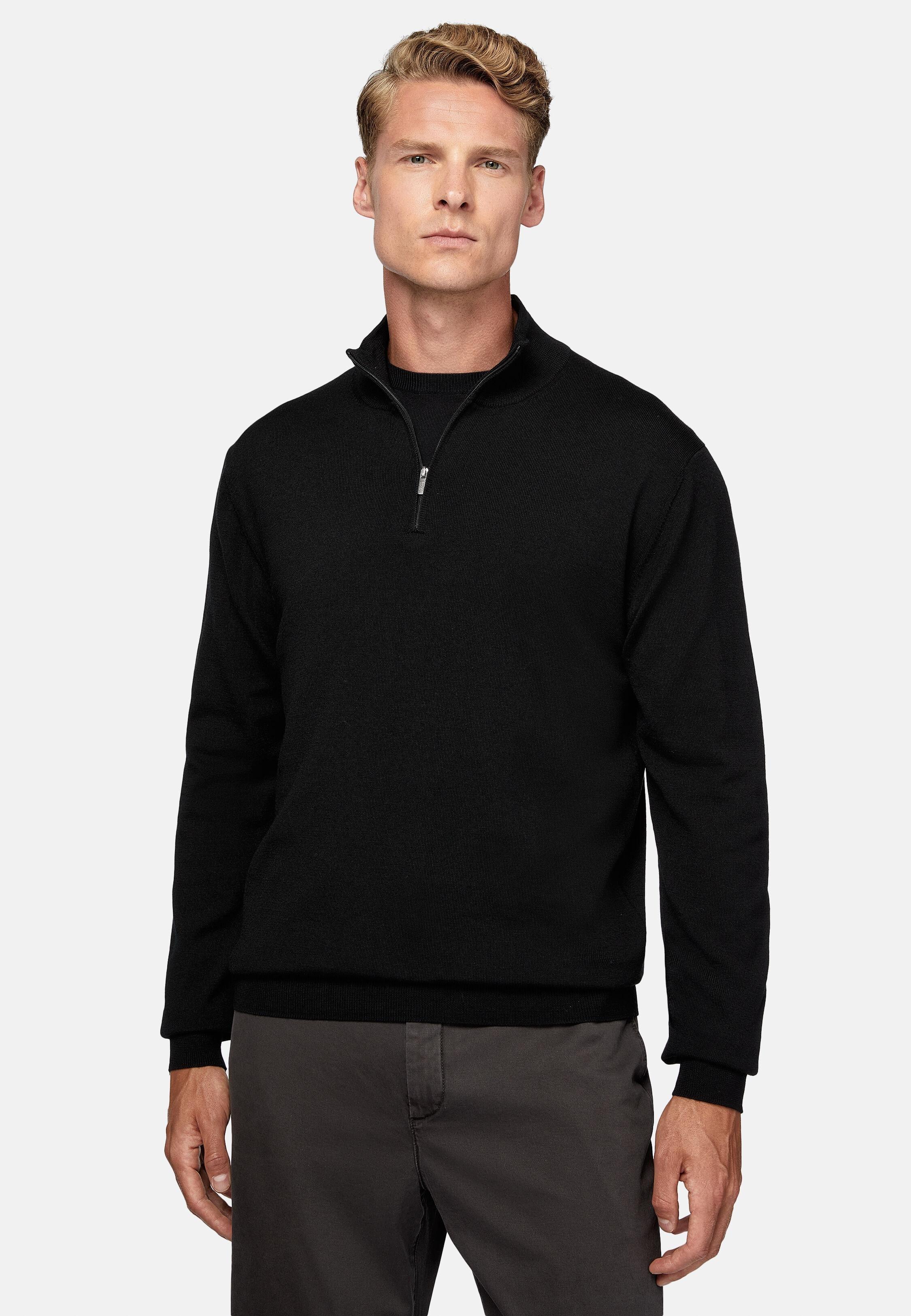 Black Solid Long Merino Wool Jumper, Black, large image number 1