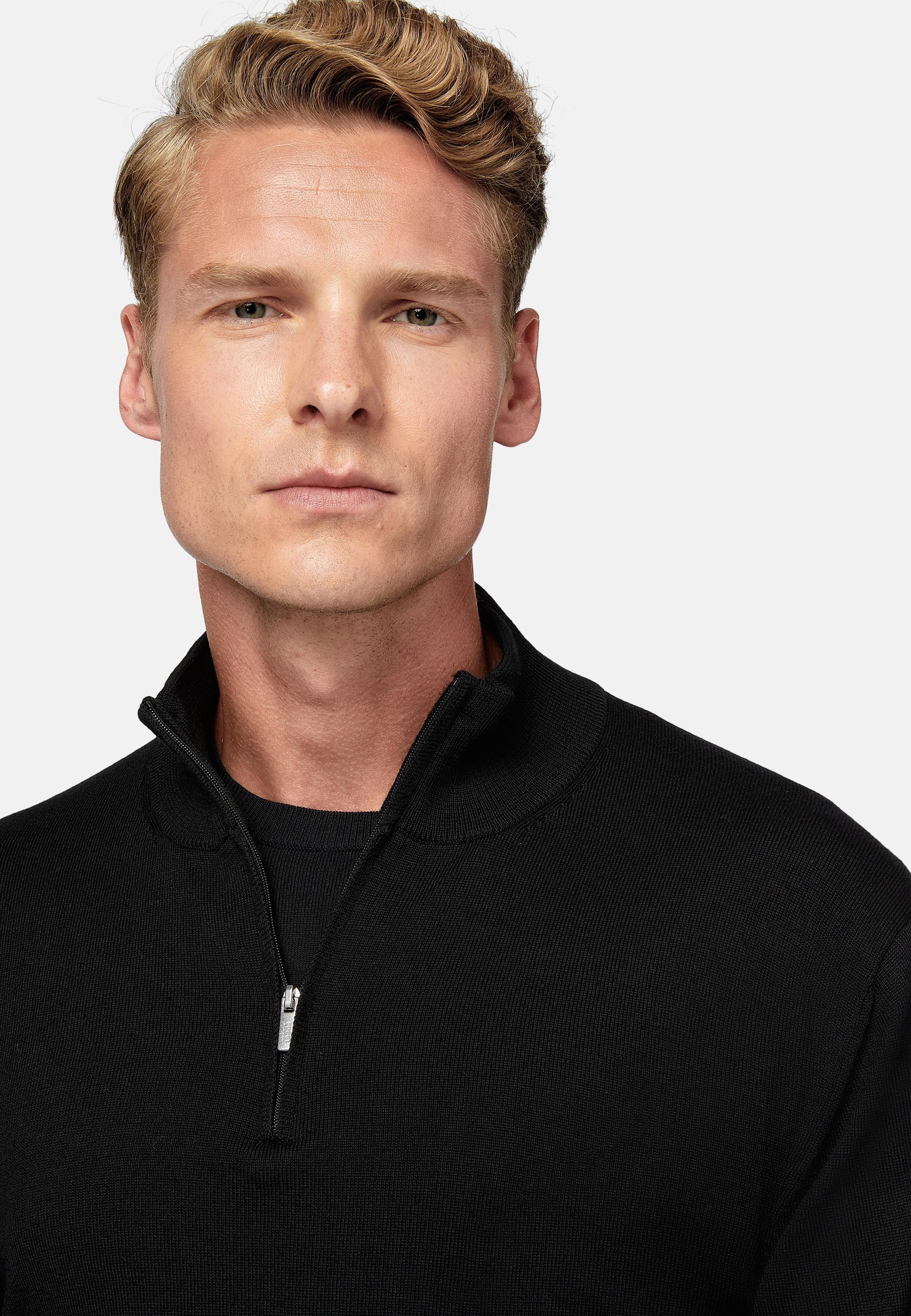 Black Solid Long Merino Wool Jumper, , large image number 5