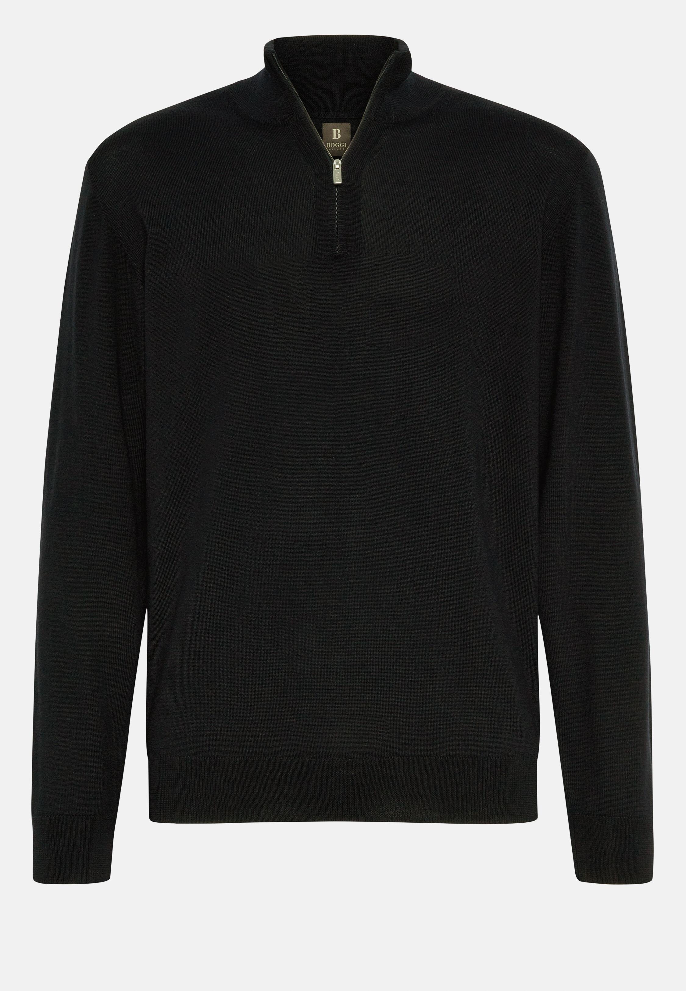 Black Solid Long Merino Wool Jumper, Black, large image number 6