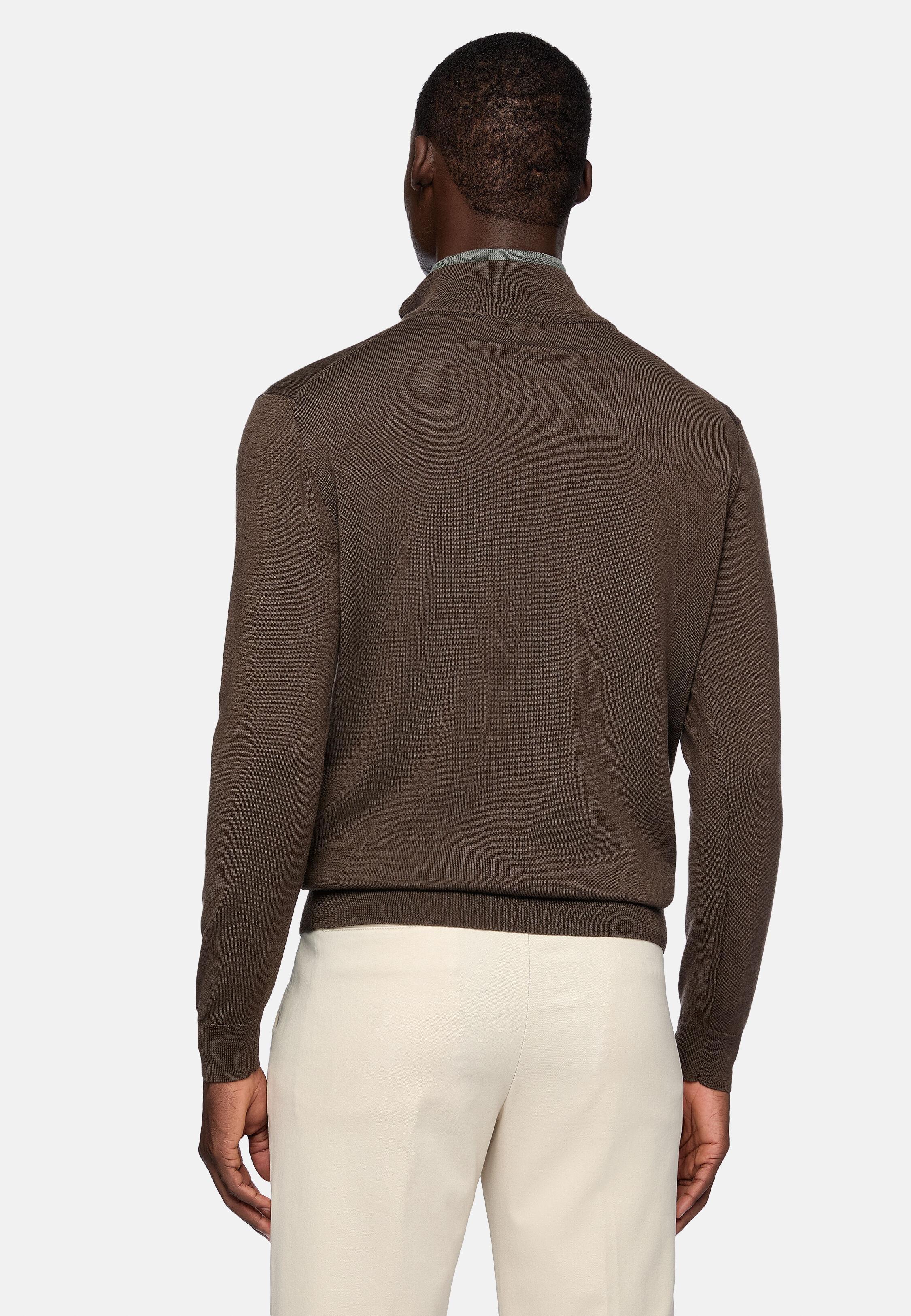 Half-Zip Jumper in Wool, Brown, Brown, large image number 1