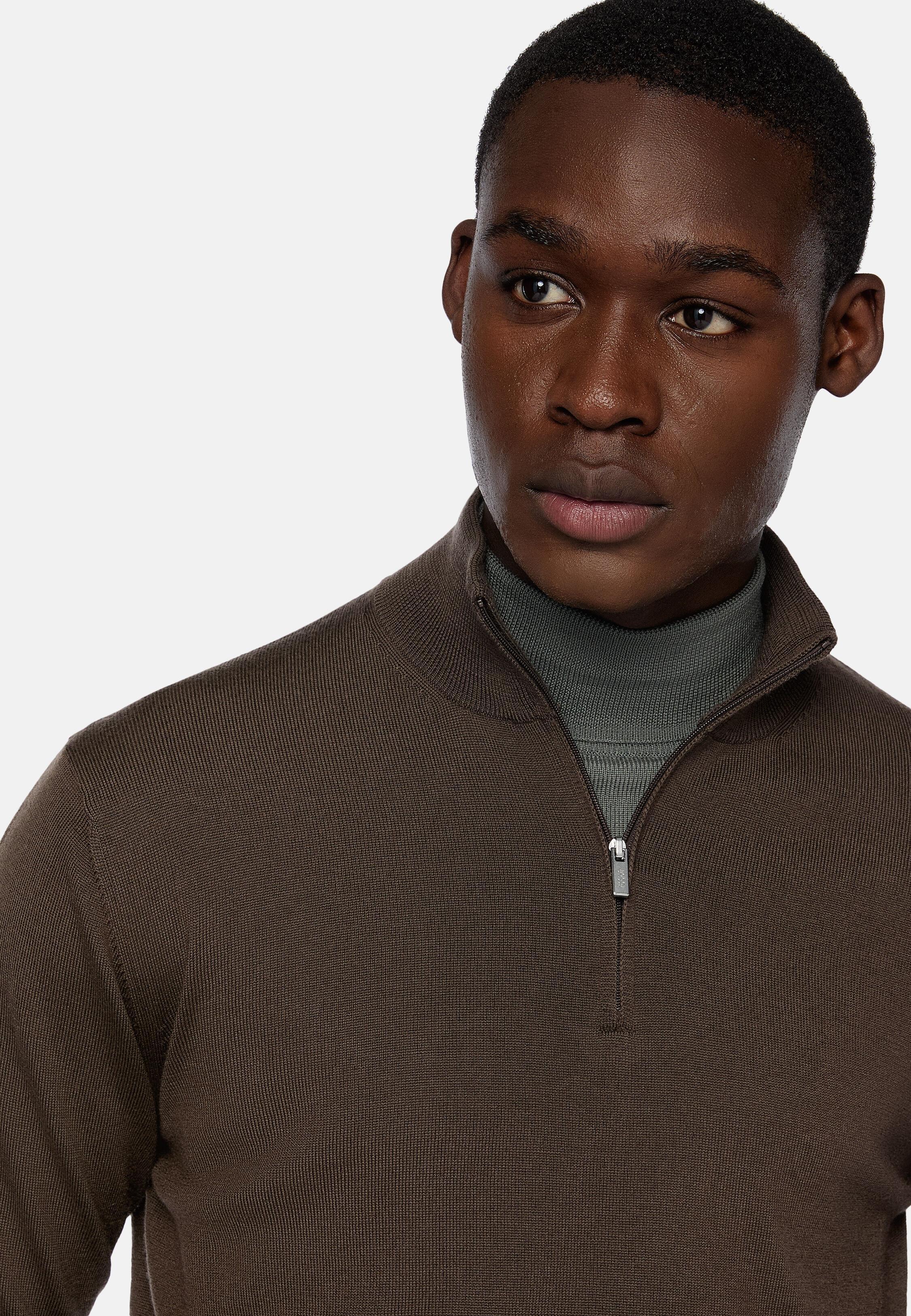 Half-Zip Jumper in Wool, Brown, Brown, large image number 2