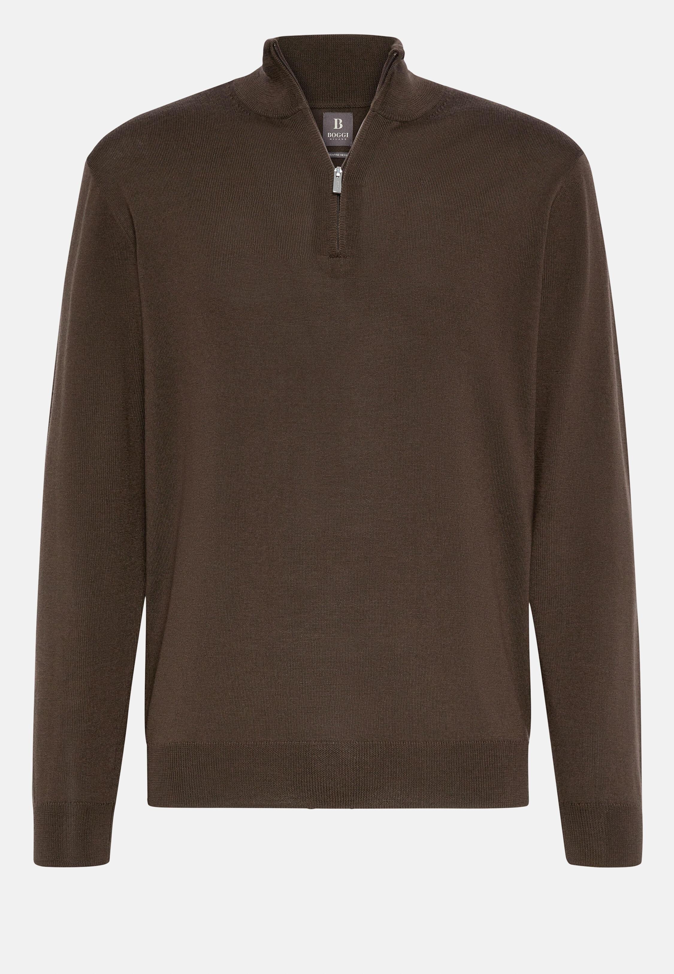 Half-Zip Jumper in Wool, Brown, Brown, large image number 3