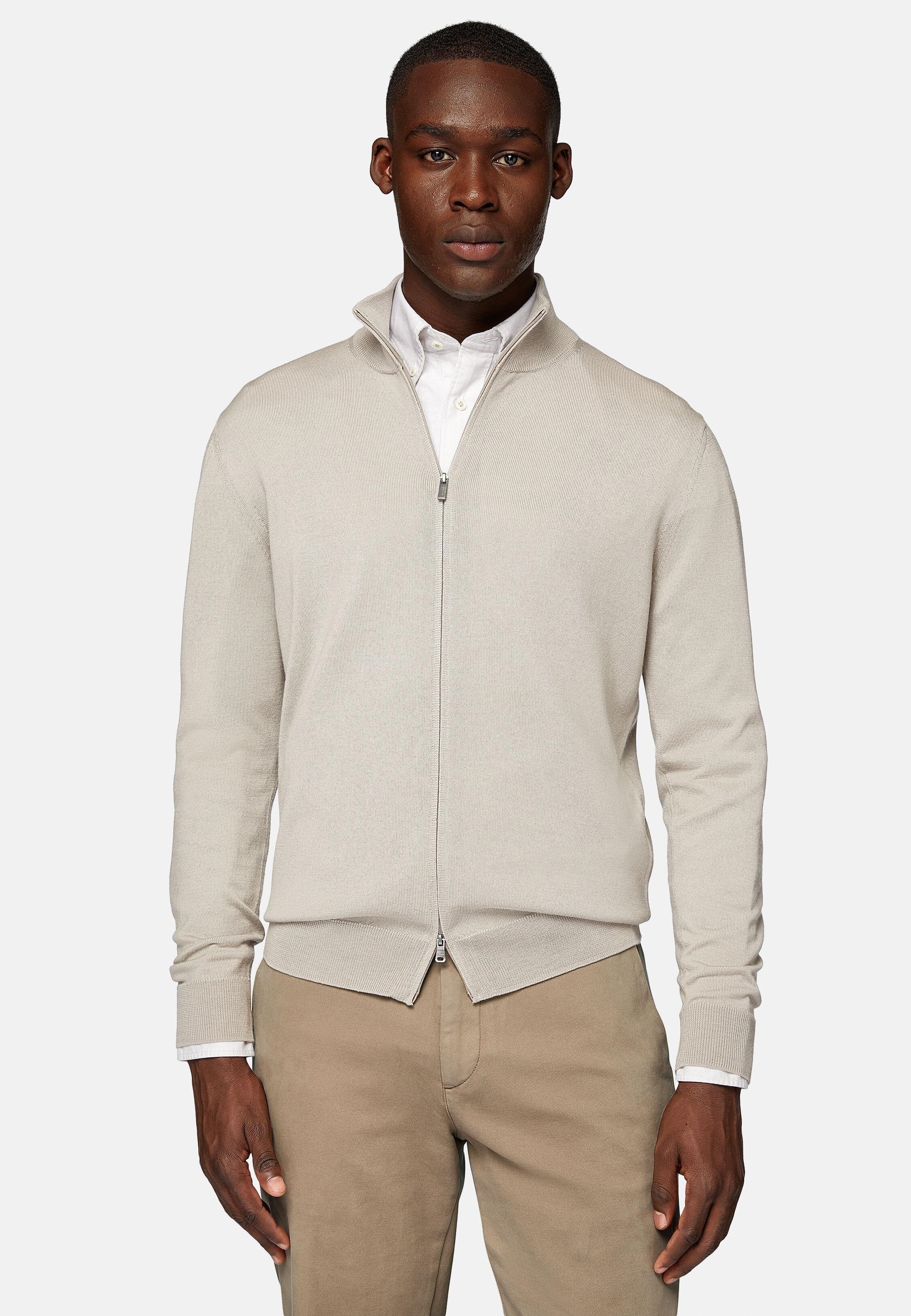 Beige Full-Zip Jumper In Merino Wool, Sand, large image number 0