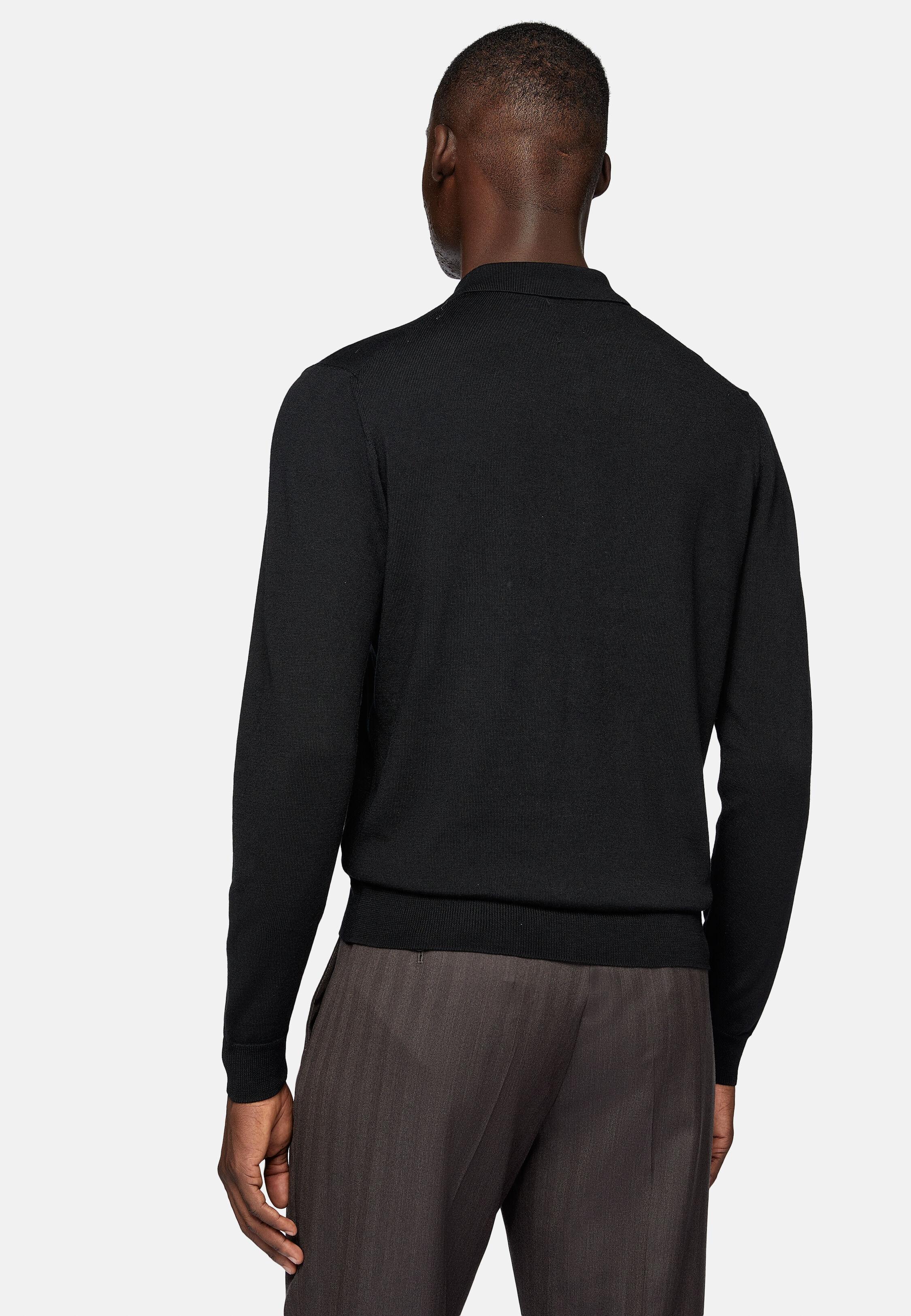 Black Wool Knitted Polo Shirt, Black, large image number 1