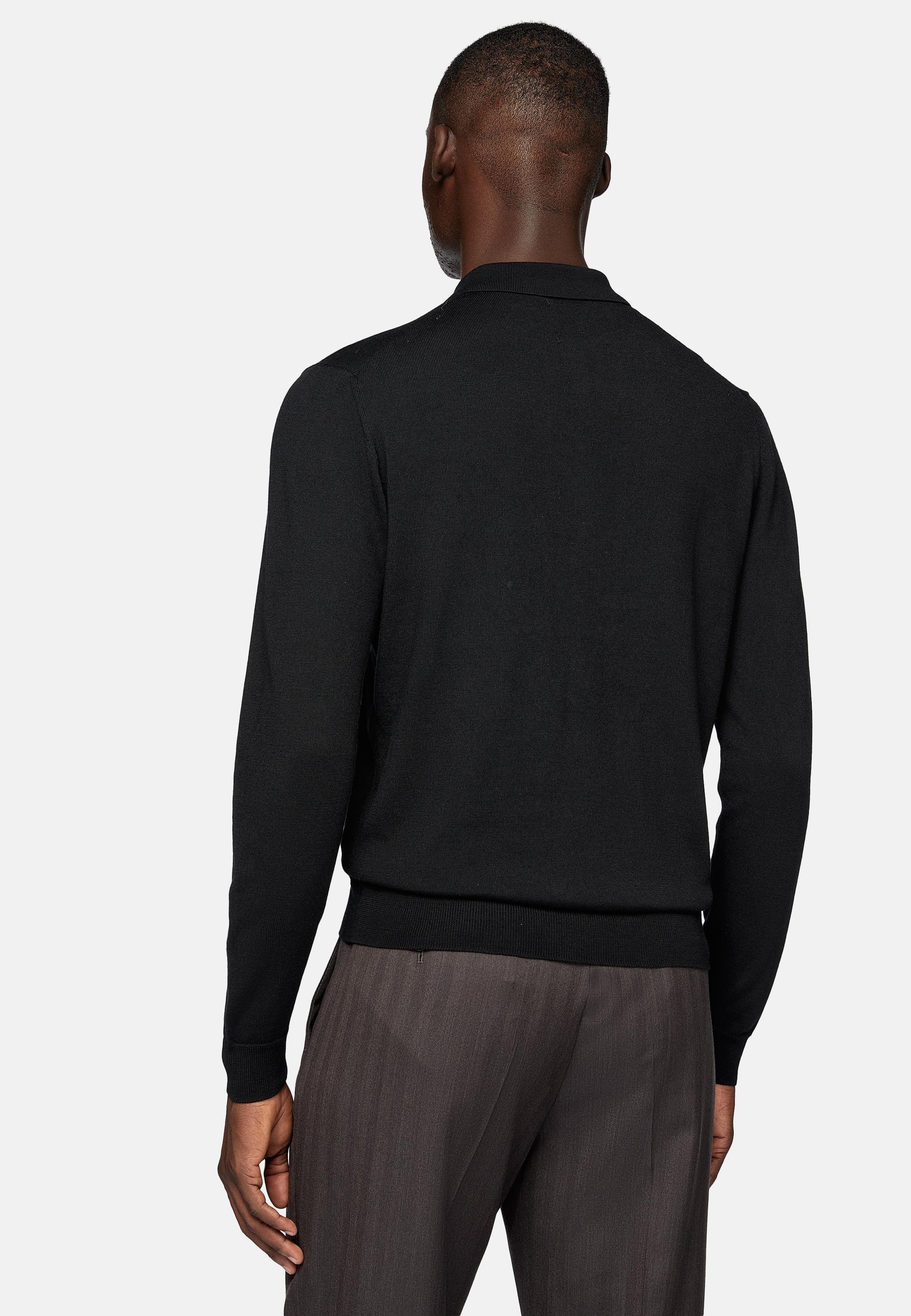 Black Wool Knitted Polo Shirt, Black, large image number 2