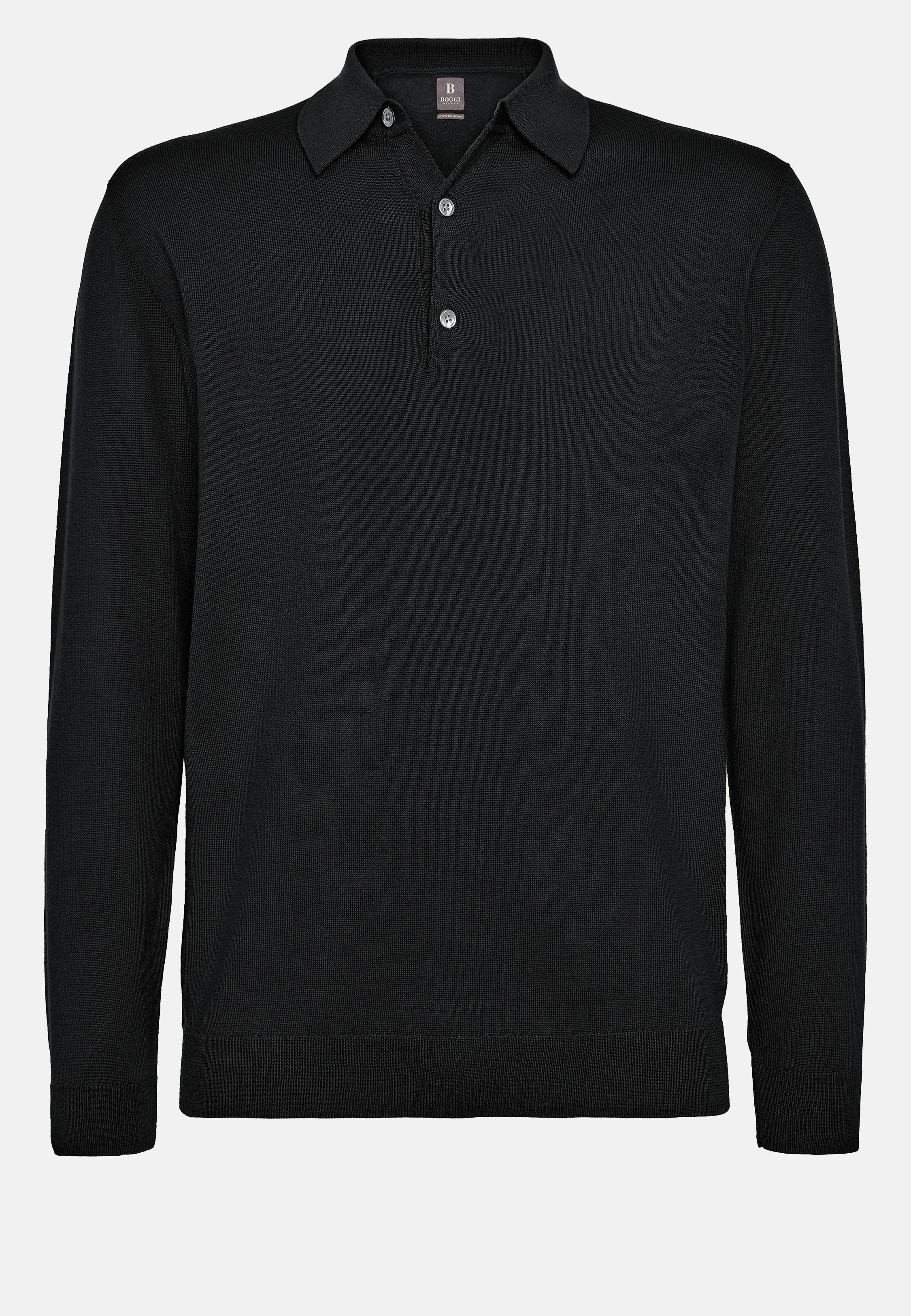 Black Wool Knitted Polo Shirt, Black, large image number 4