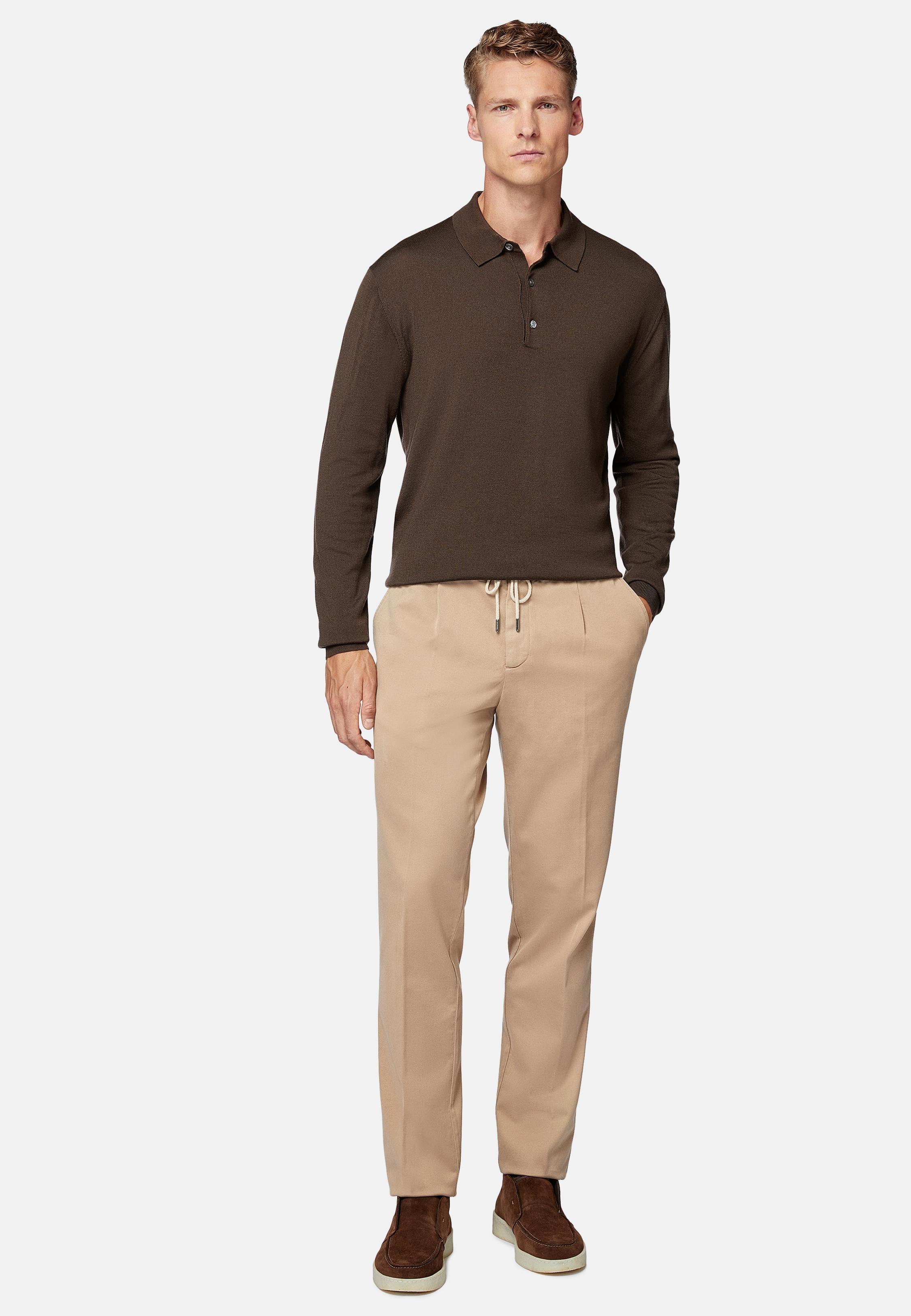 Brown Wool Knitted Polo Shirt, , medium