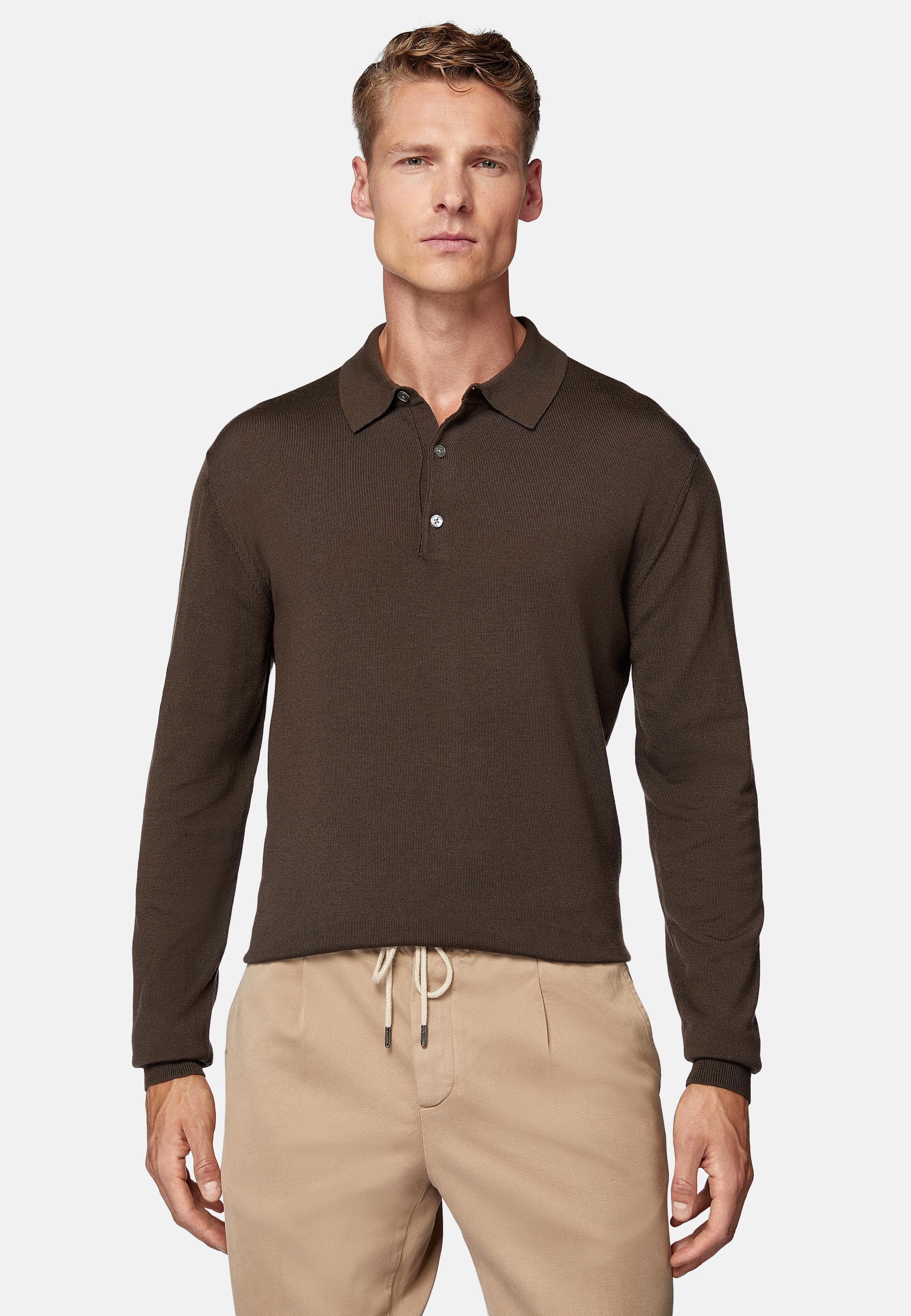 Brown Wool Knitted Polo Shirt, , large image number 1