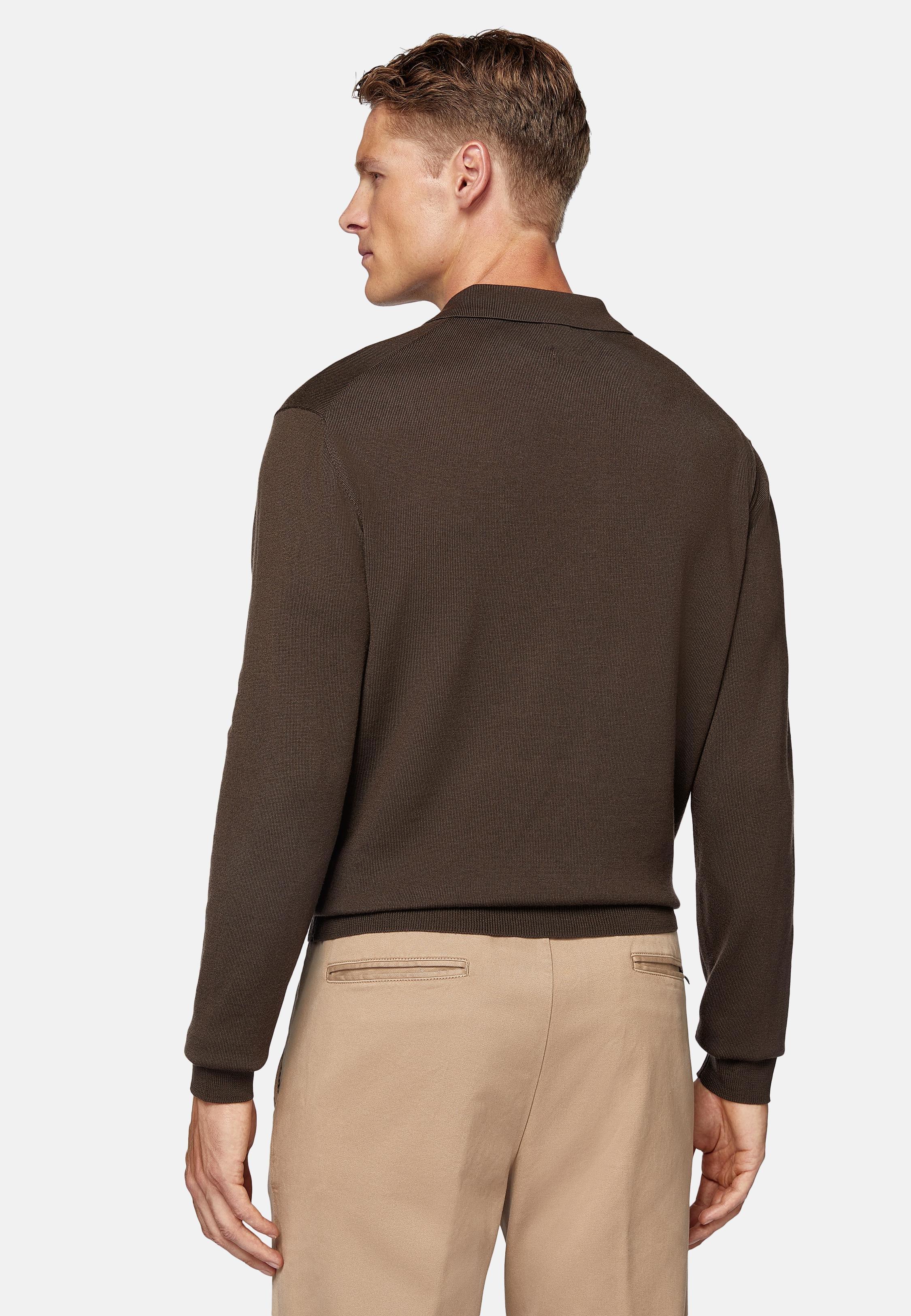 Brown Wool Knitted Polo Shirt, , large image number 2