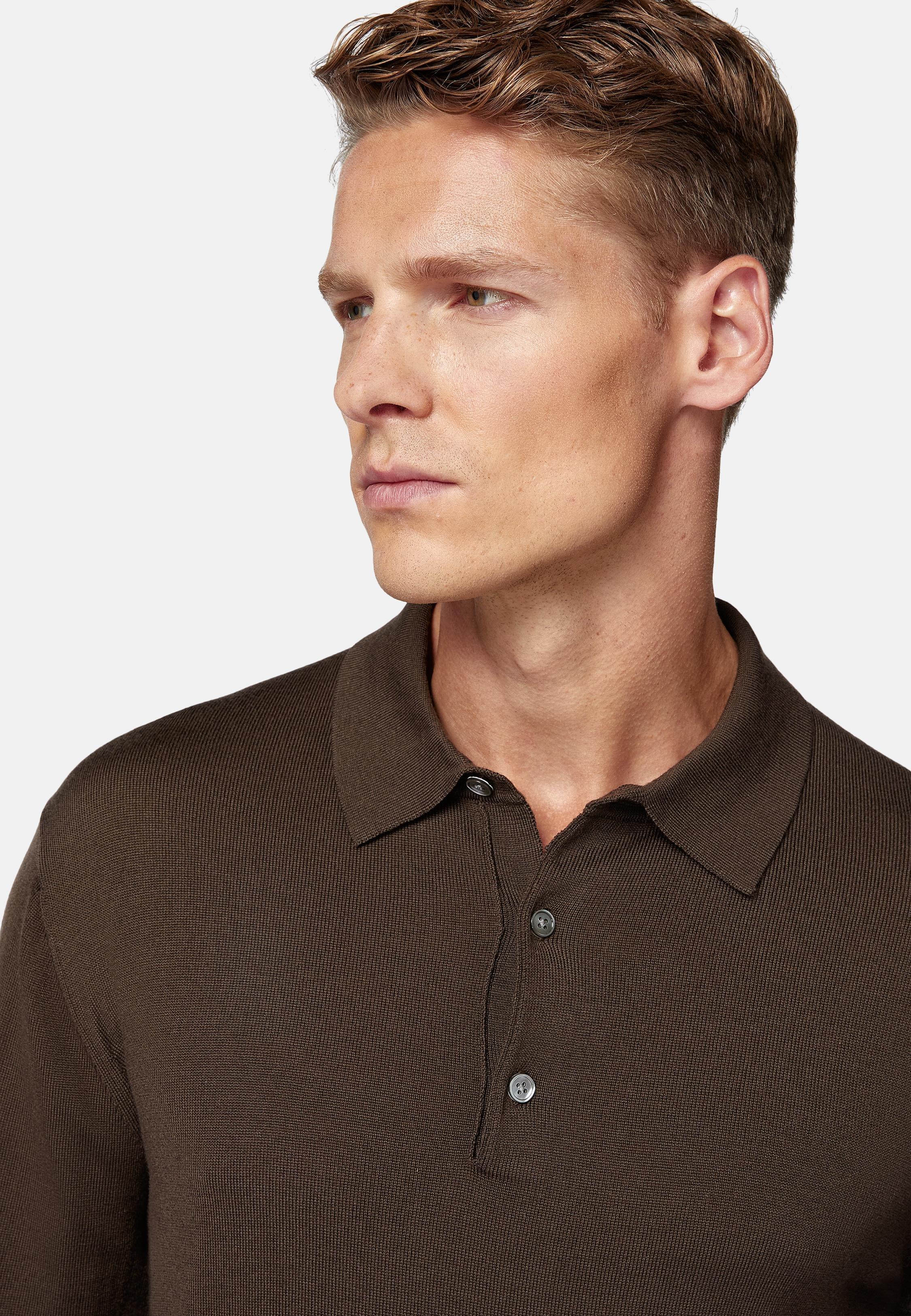 Brown Wool Knitted Polo Shirt, , large image number 3