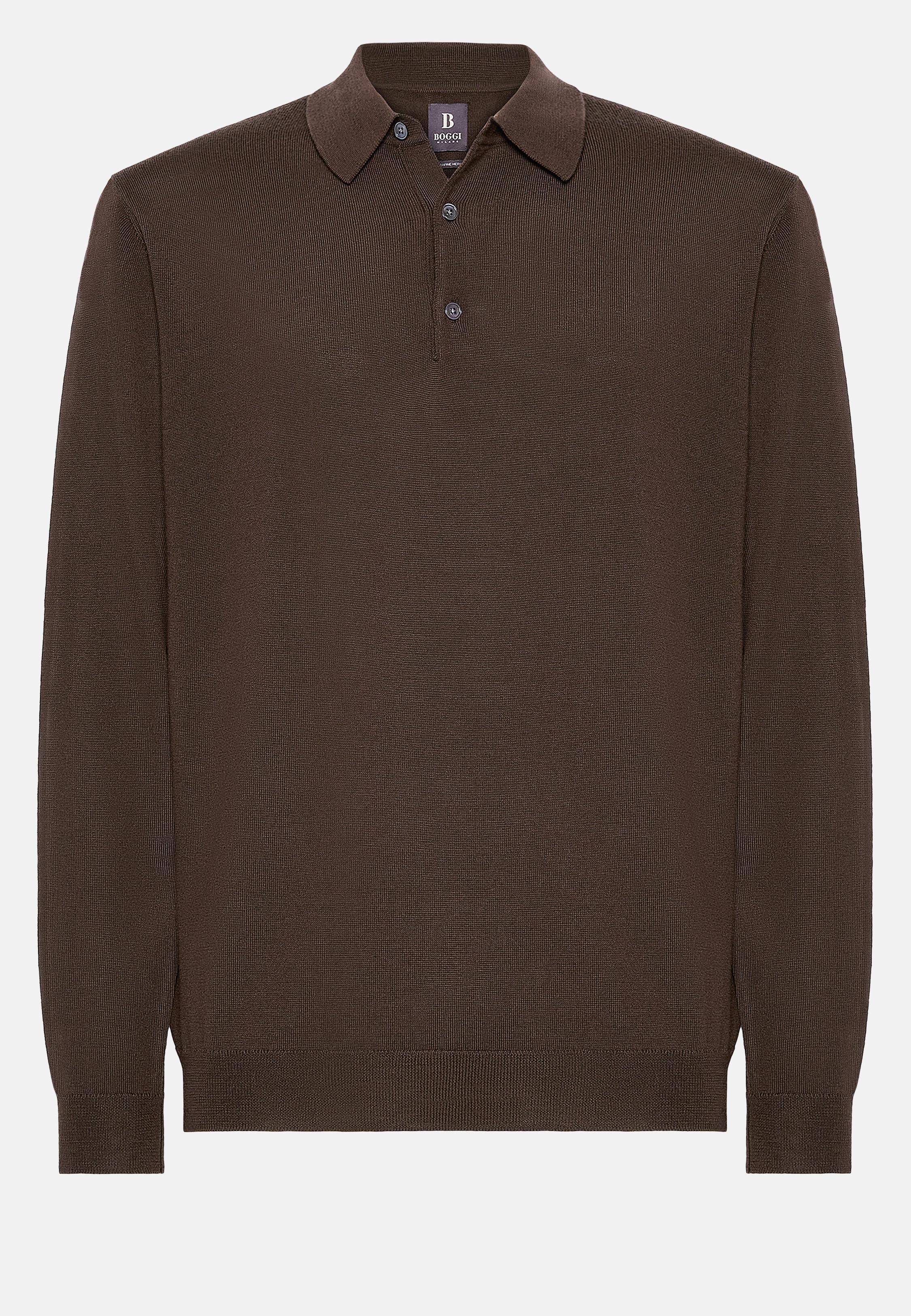 Brown Wool Knitted Polo Shirt, , large image number 4