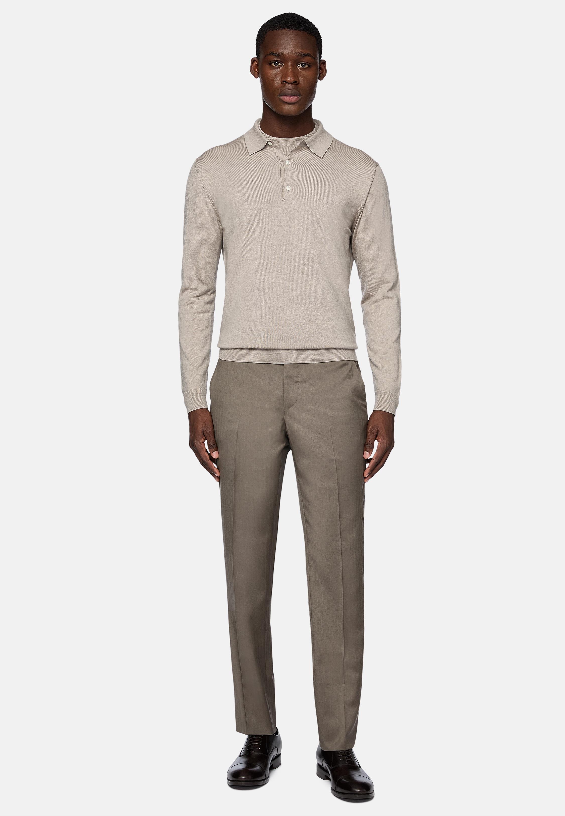 Beige Wool Knitted Polo Shirt, , medium