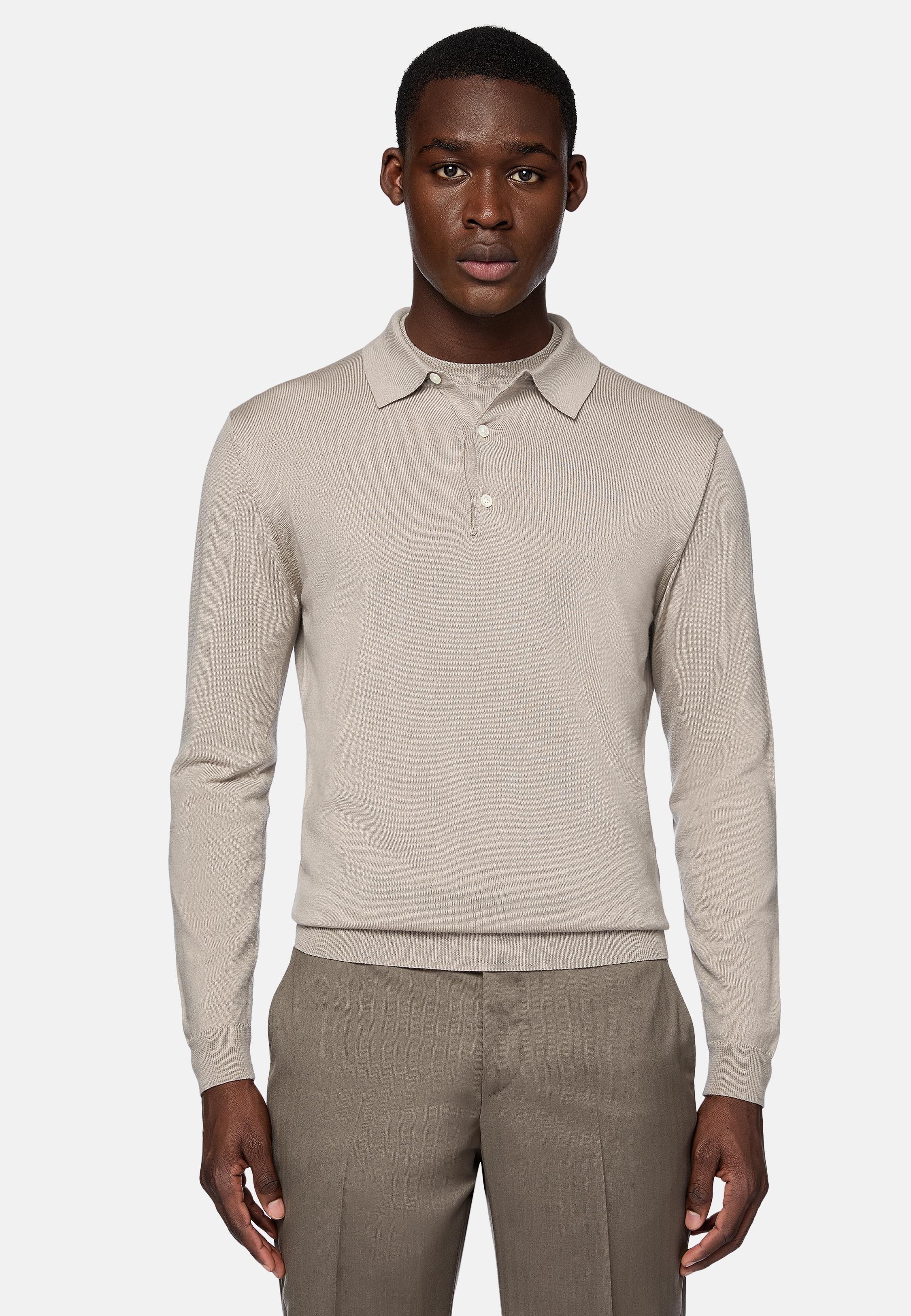 Beige Wool Knitted Polo Shirt, , large image number 1