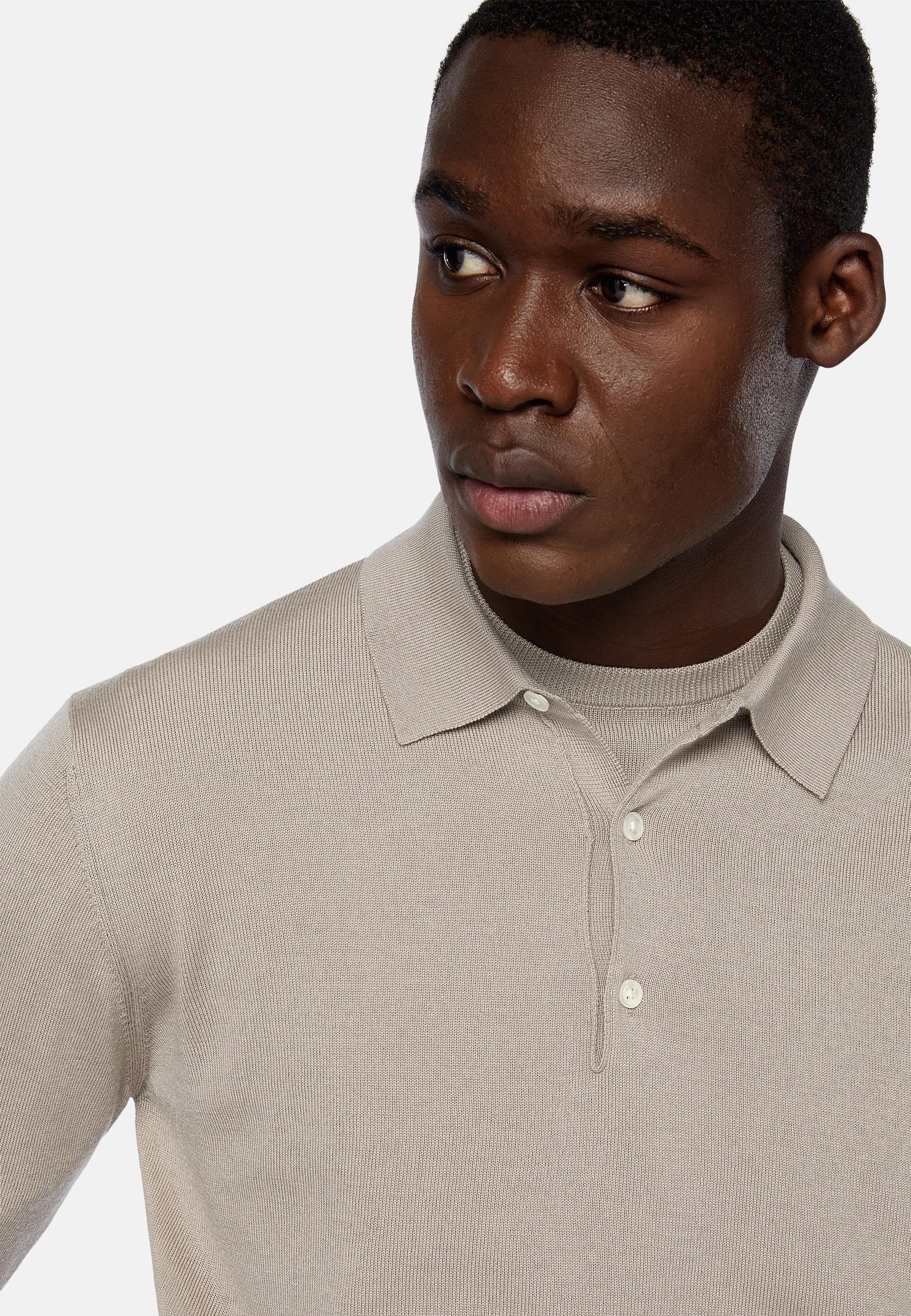 Beige Wool Knitted Polo Shirt, , large image number 3