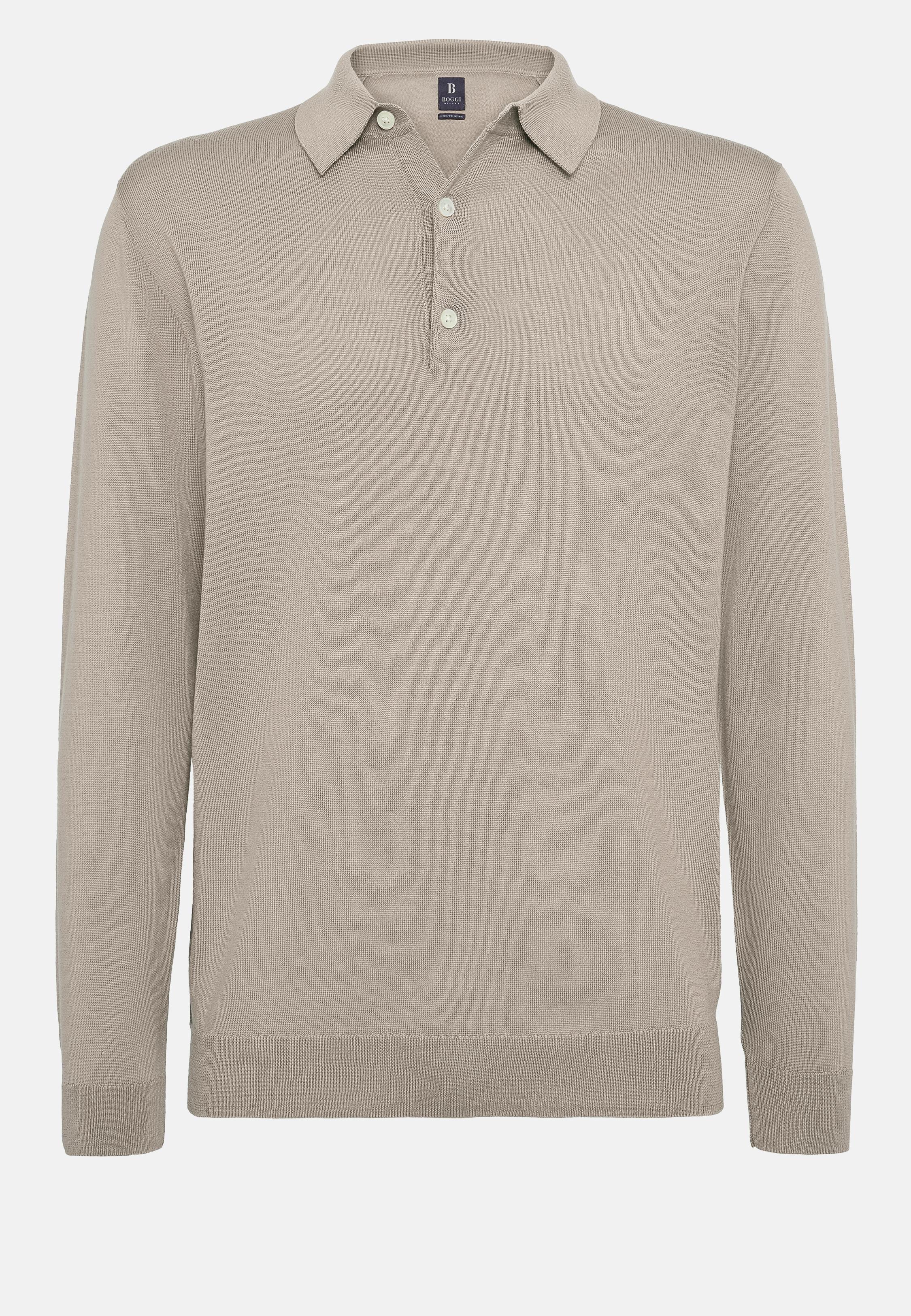 Beige Wool Knitted Polo Shirt, , large image number 4