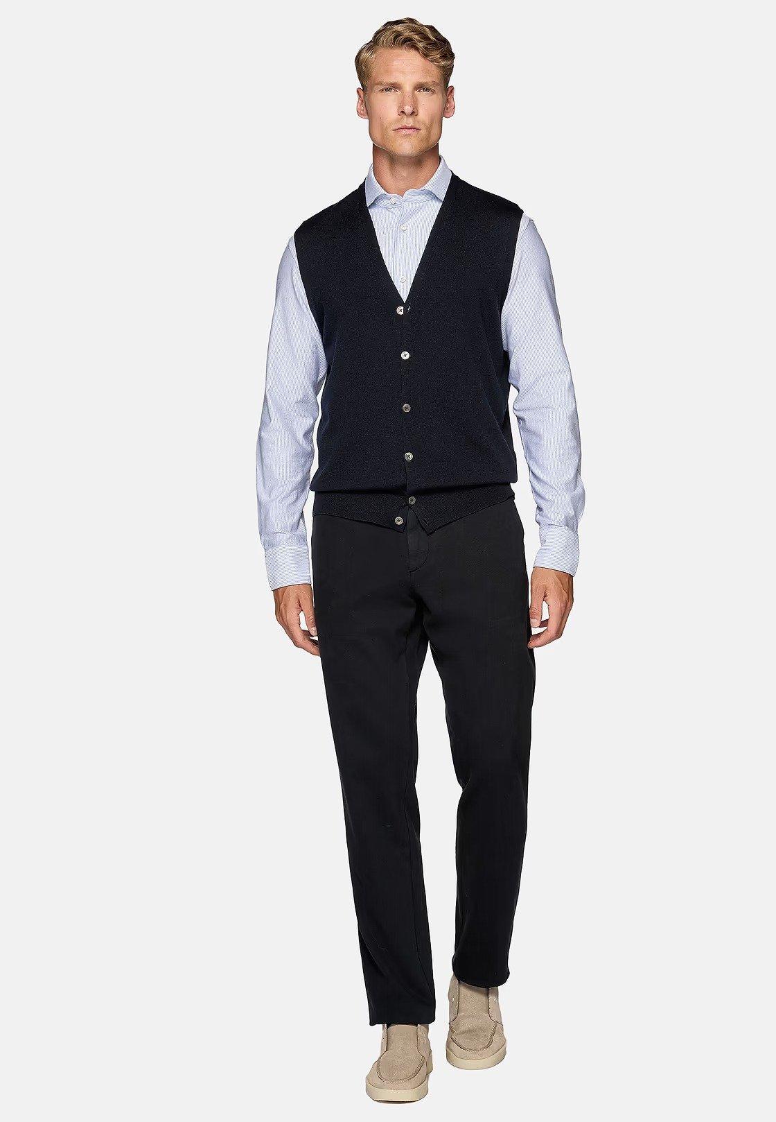 Navy Merino Wool Knitted Waistcoat, , large image number 0